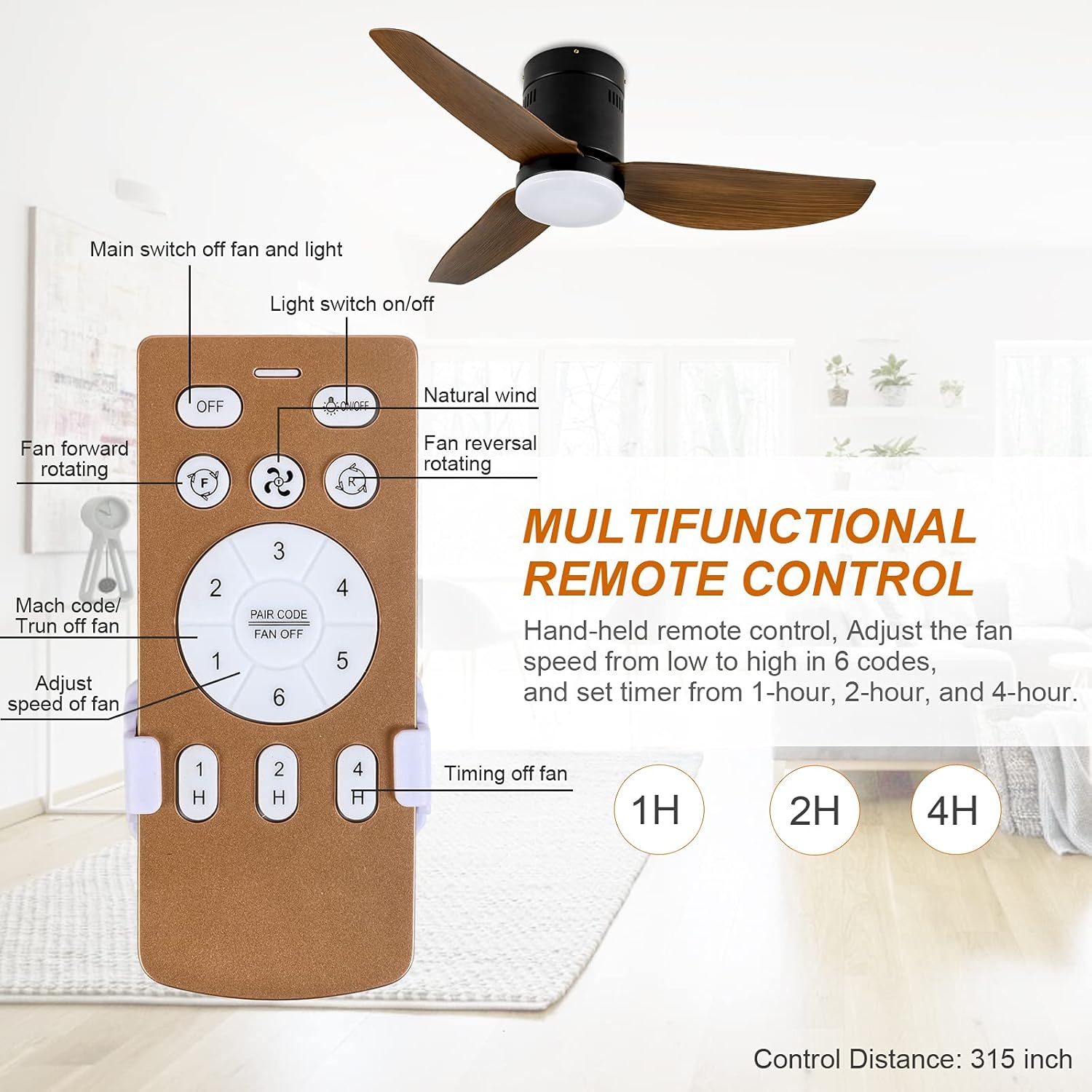 Ceiling Fans with Lights and Remote, Outdoor Ceiling Fans for Patios with Light, Easy to Install Ceiling Fan with Reversible Motor and Wooden Blade for All Seasons
