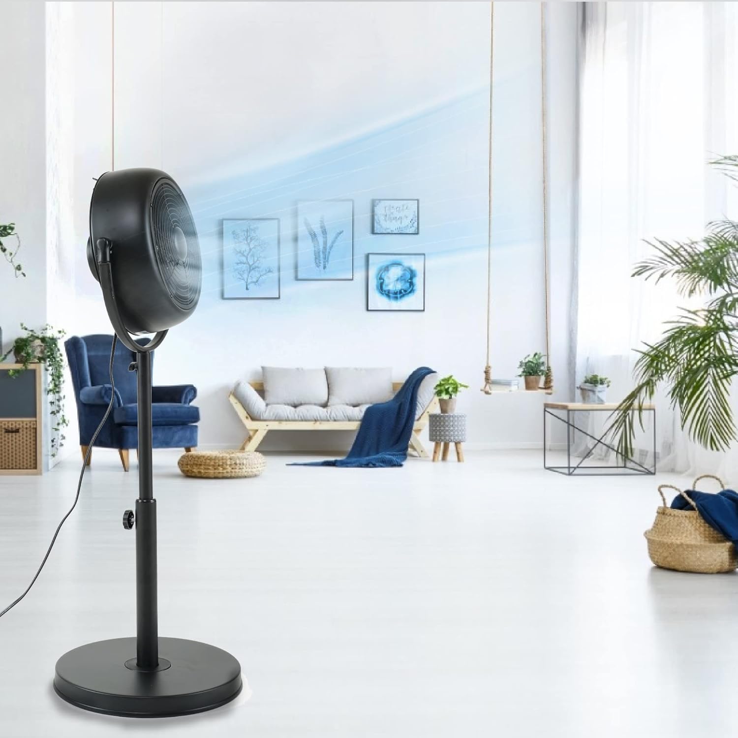 Industrial Retro Pedestal Fan, 360° Rotatable Stand Fan, 3 Speed Adjustable, Adjustable Height Pedestal Stand Fan