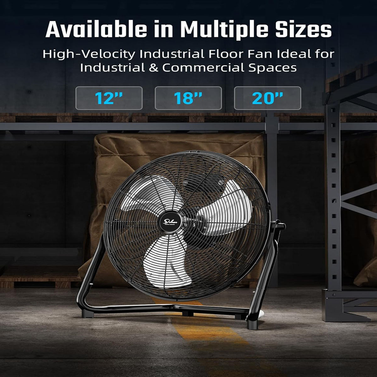 12/18/20 Inch 3-Speed High Velocity Heavy Duty Metal Industrial Floor Fans Quiet for Home, Commercial, Residential, and Greenhouse Use, Outdoor/Indoor, Black