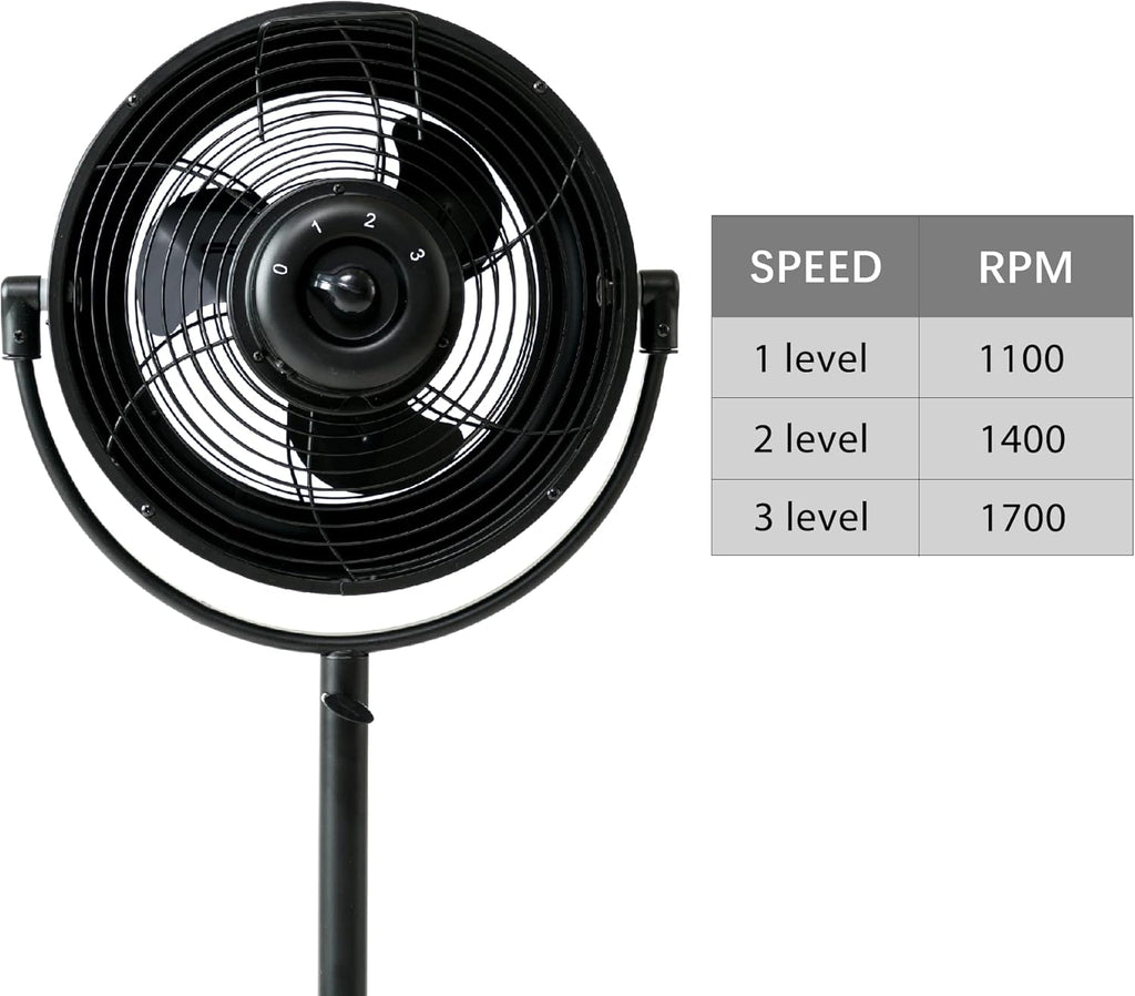 Industrial Retro Pedestal Fan, 360° Rotatable Stand Fan, 3 Speed Adjustable, Adjustable Height Pedestal Stand Fan