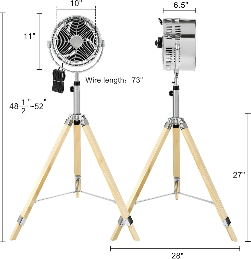 Tripod Pedestal Fan, 3 Speed Adjustment, Multiple Wide Angle Standing Fan, Suitable for Bedroom, Living Room and Office, Silver-10 Inch, 10 Inch