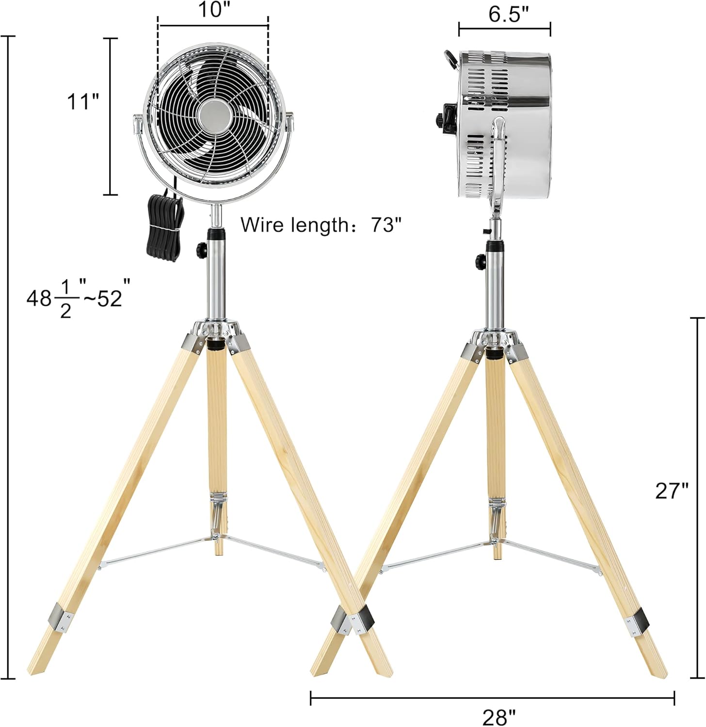 Tripod Pedestal Fan, 3 Speed Adjustment, Multiple Wide Angle Standing Fan, Suitable for Bedroom, Living Room and Office, Silver-10 Inch, 10 Inch