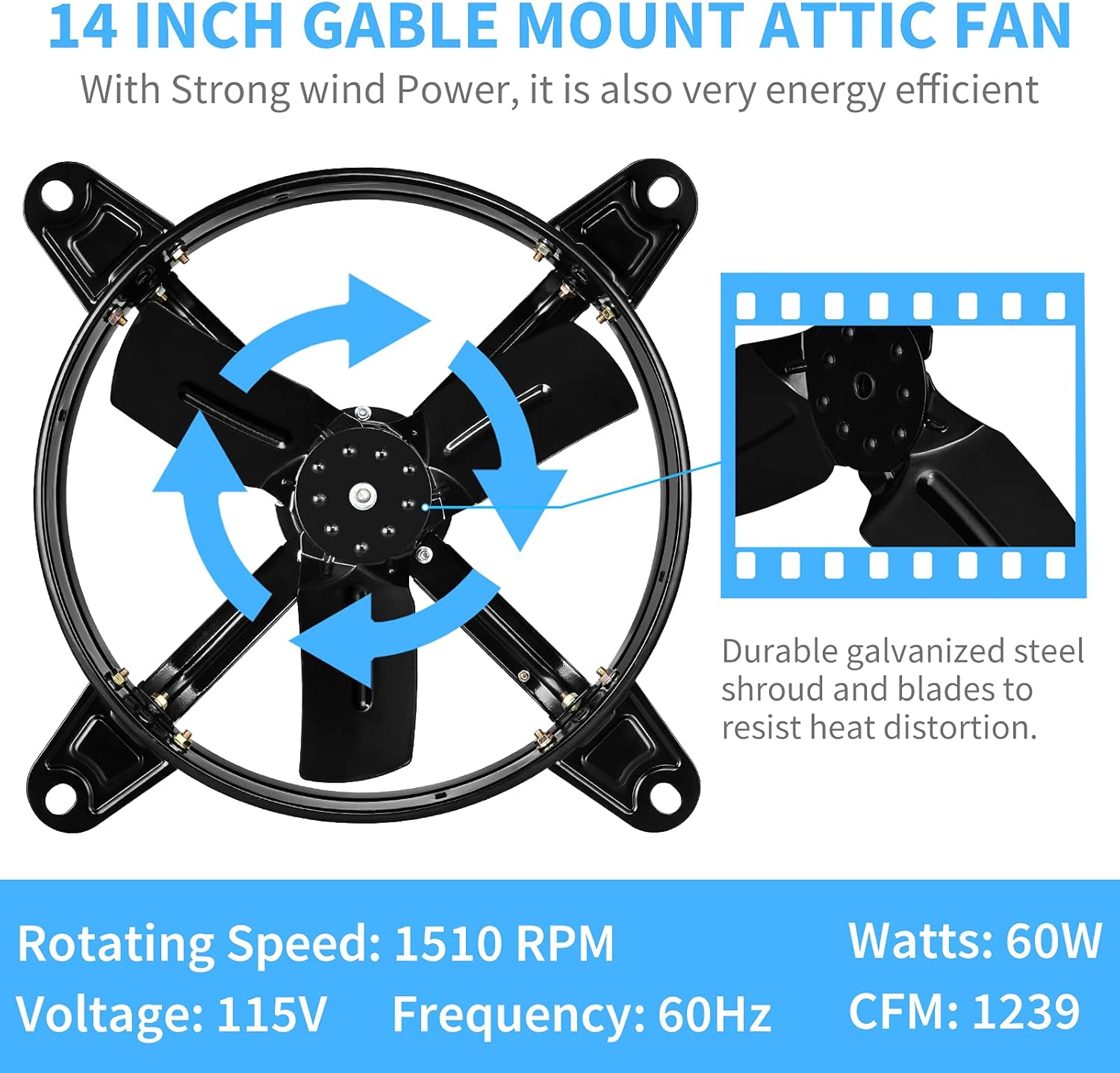 Mount Fan Attic Gable Ventilator with Adjustable Temperature Thermostat, Black