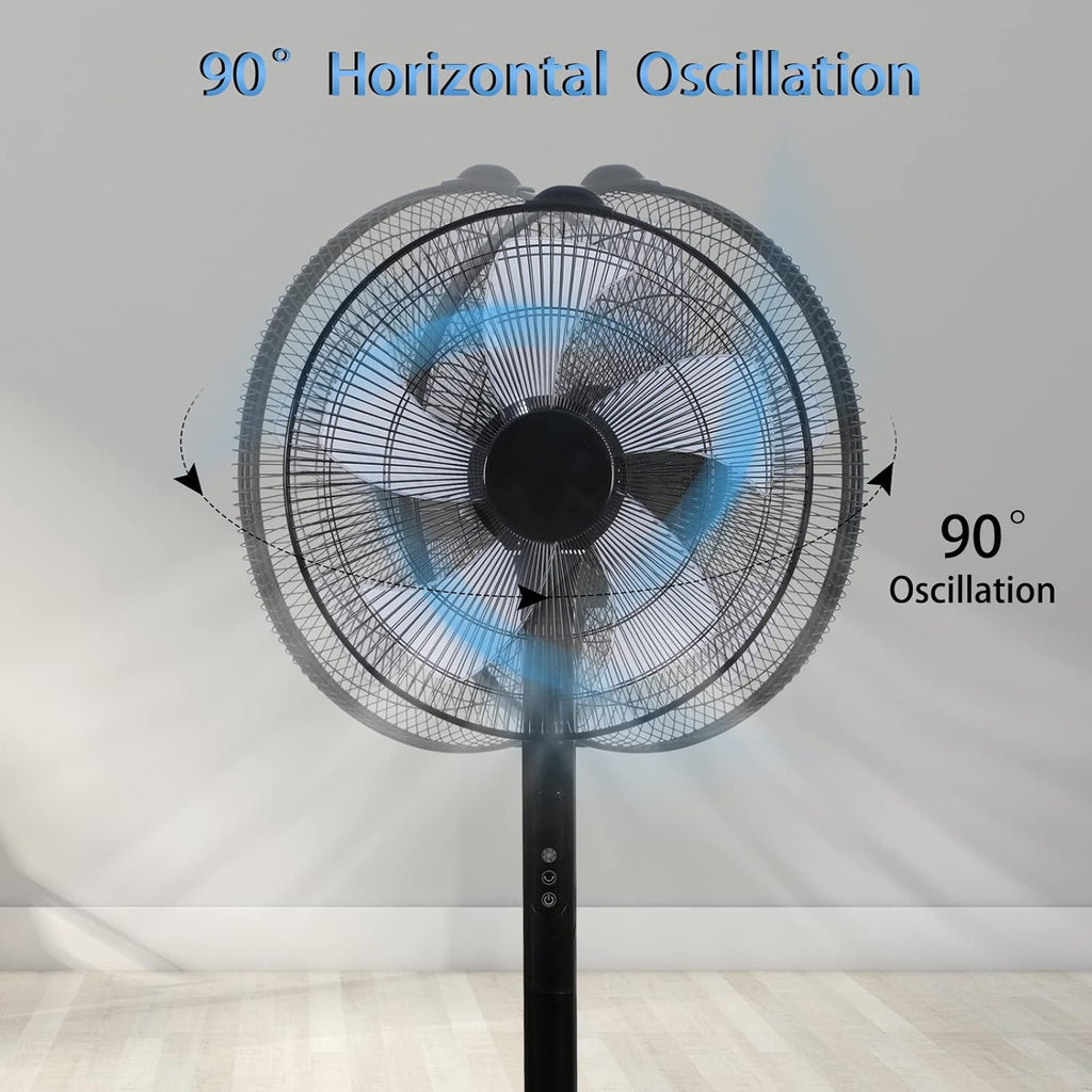 16 Inches Stand Fan with Pedestal Base, Height Adjustable Pedestal Fan with Remote Control, Free Standing Fan with 90-Degree Oscillating 12-Speed Settings, Black