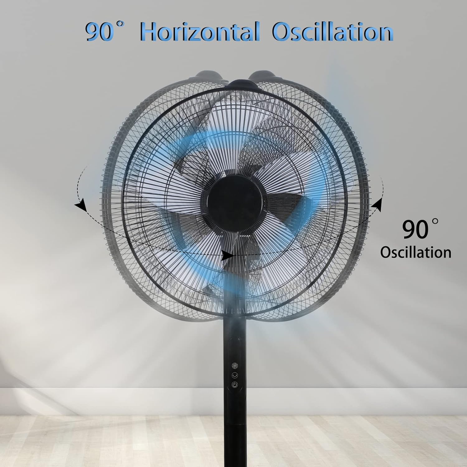 16 Inches Stand Fan with Pedestal Base, Height Adjustable Pedestal Fan with Remote Control, Free Standing Fan with 90-Degree Oscillating 12-Speed Settings, Black