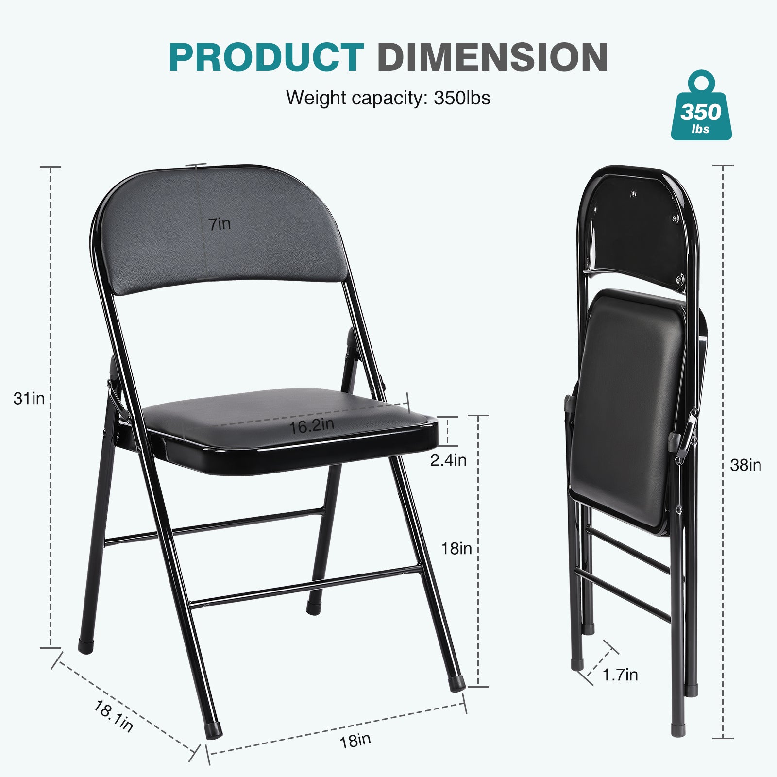 Folding Chair, Leather Padded Folding Chairs, Easy to Use and Store, Outdoor and Indoor, for Home, Office, Party, Comfy, Black