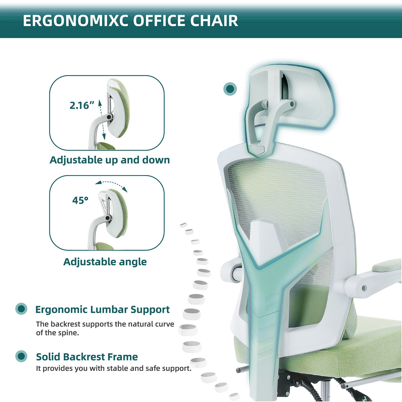 Retractable Footrest Ergonomic Swivel Office Chair with Lumbar Support Pillow and Padded Armrests