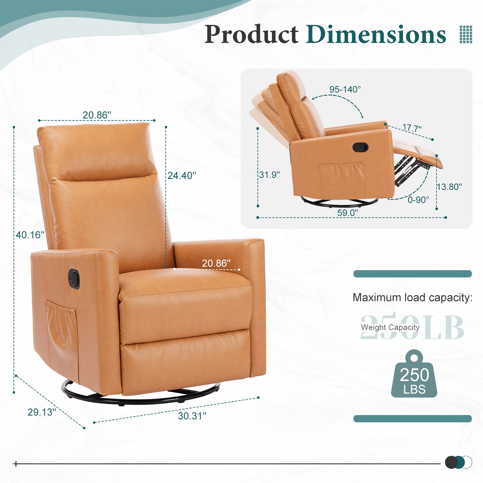 Swivel Recliner Chair, Glider Nursery Chair for Living Room with Extra Large Footrest, High Back, Upholstered Deep Seat