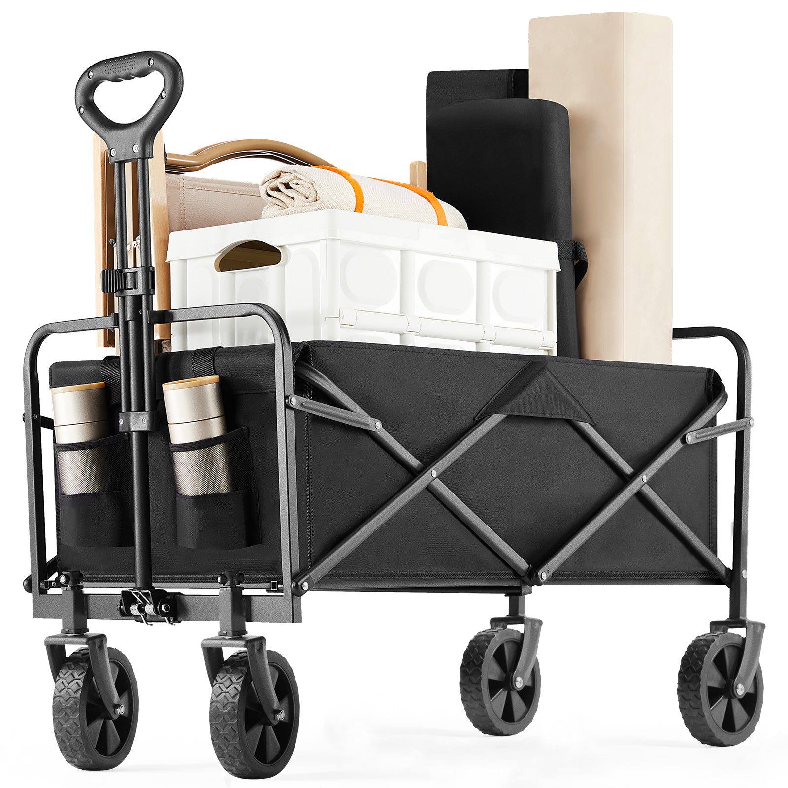 Collapsible Folding Wagon Cart, Camping & Shopping, Heavy Duty Utility Wagon with All-Terrain Wheels