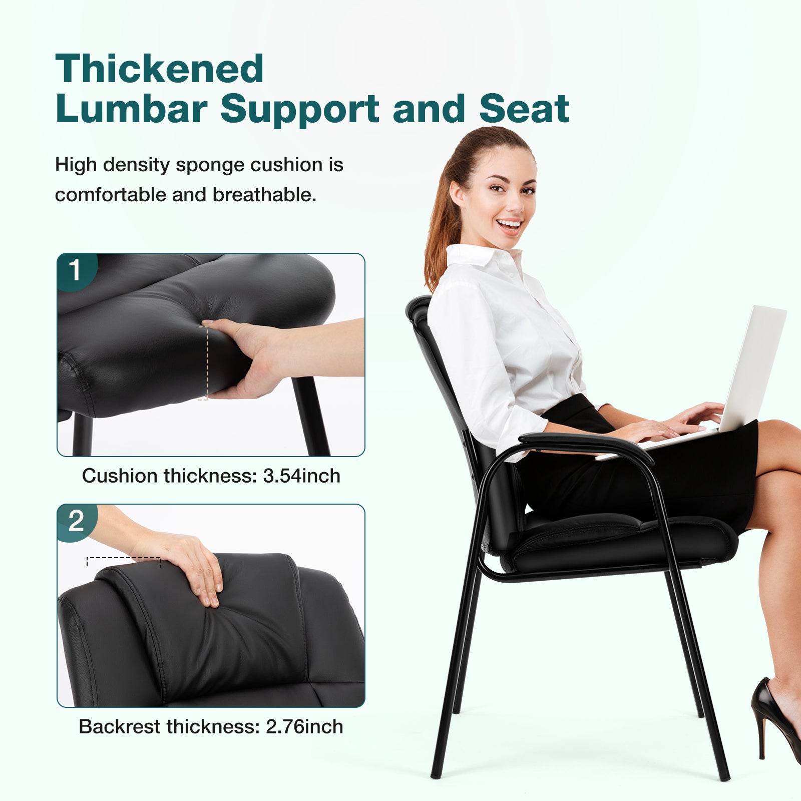 PU Leather Conference Room Reception Chairs with Padded Arms,No Wheels Executive Office Chair