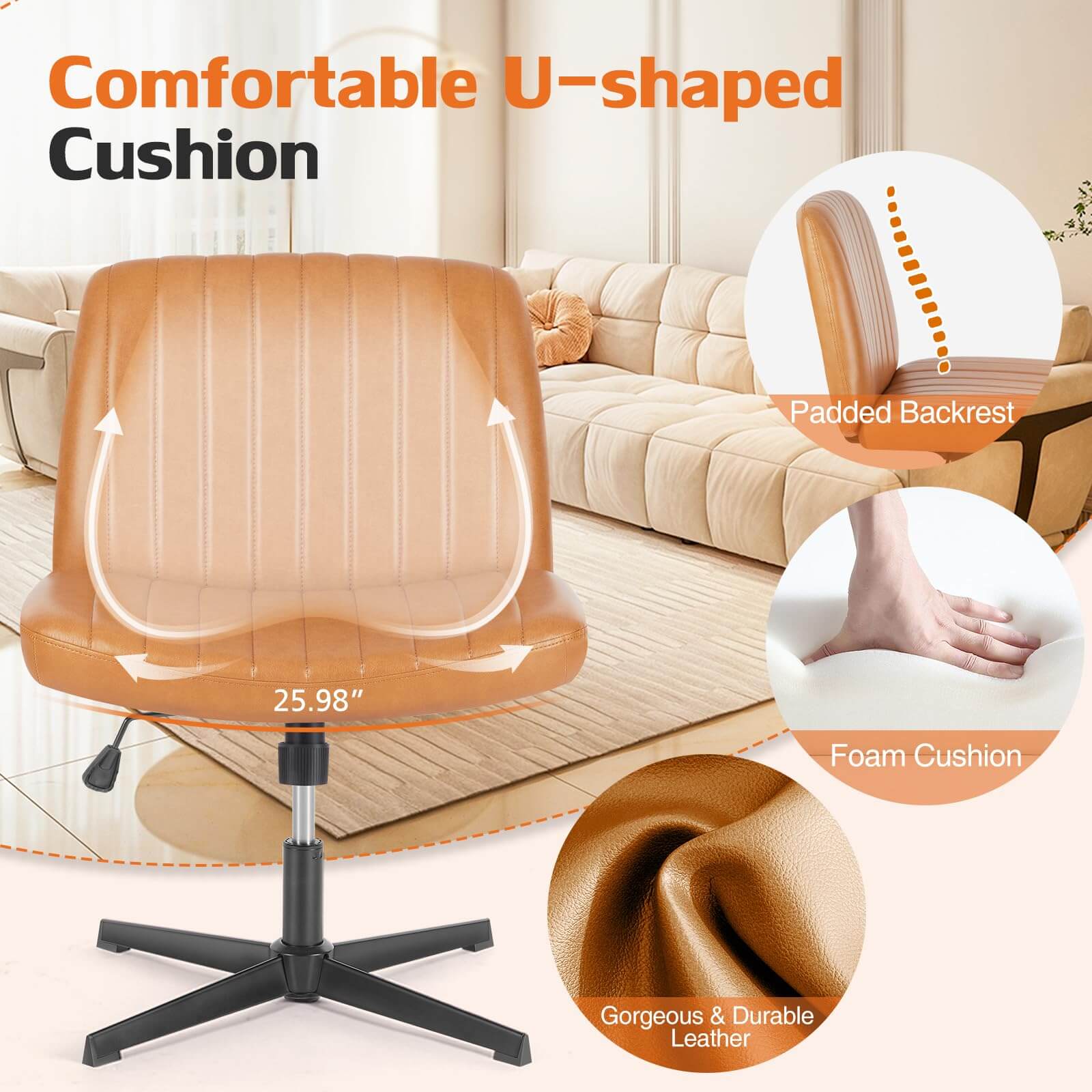 Cross-Legged Chair,No Wheels Armless Swivel Home Office Chair