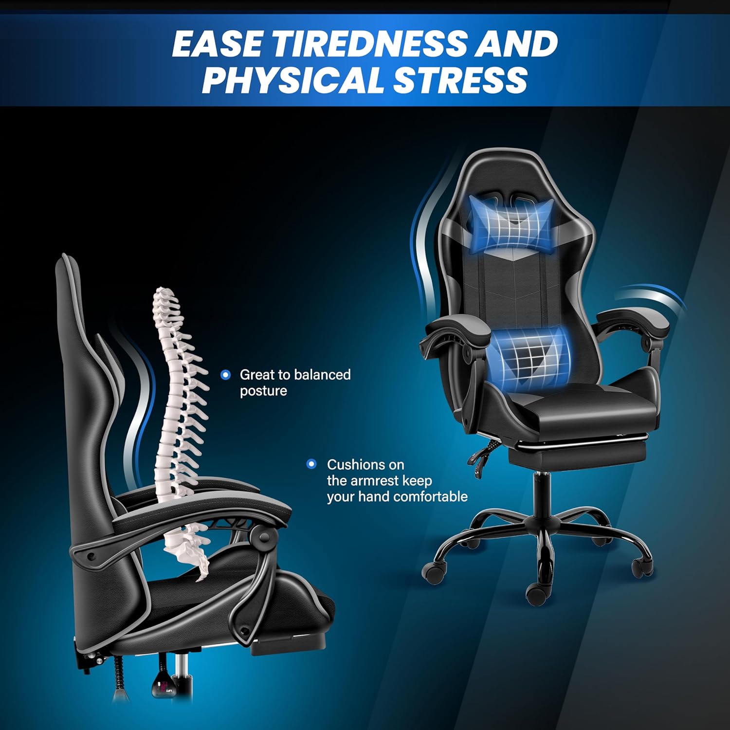 Gaming Chair with Footrest, Height Adjustable & 90°-135° Tilt Function, Swivel Recliner Ergonomic Racing Style Video Game Chair with Lumbar Support