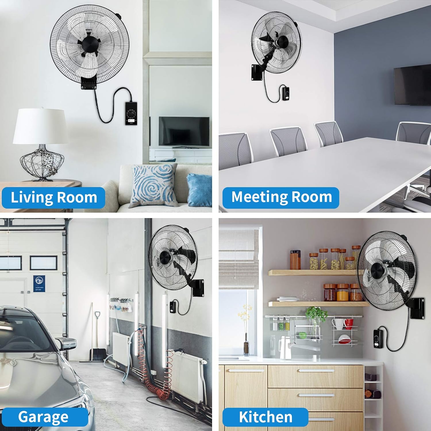 18 Inch Metal Wall Mount Fan, 90-Degree Oscillation, 5 Speed Adjustment