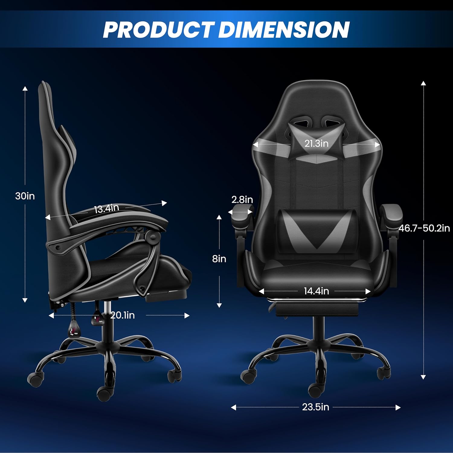 Gaming Chair with Footrest, Height Adjustable & 90°-135° Tilt Function, Swivel Recliner Ergonomic Racing Style Video Game Chair with Lumbar Support