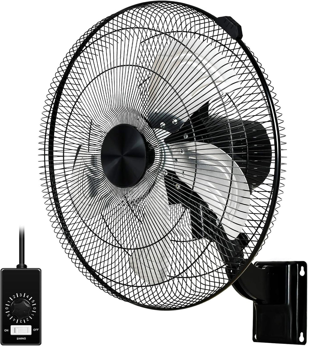 18 Inch Metal Wall Mount Fan, 90-Degree Oscillation, 5 Speed Adjustment