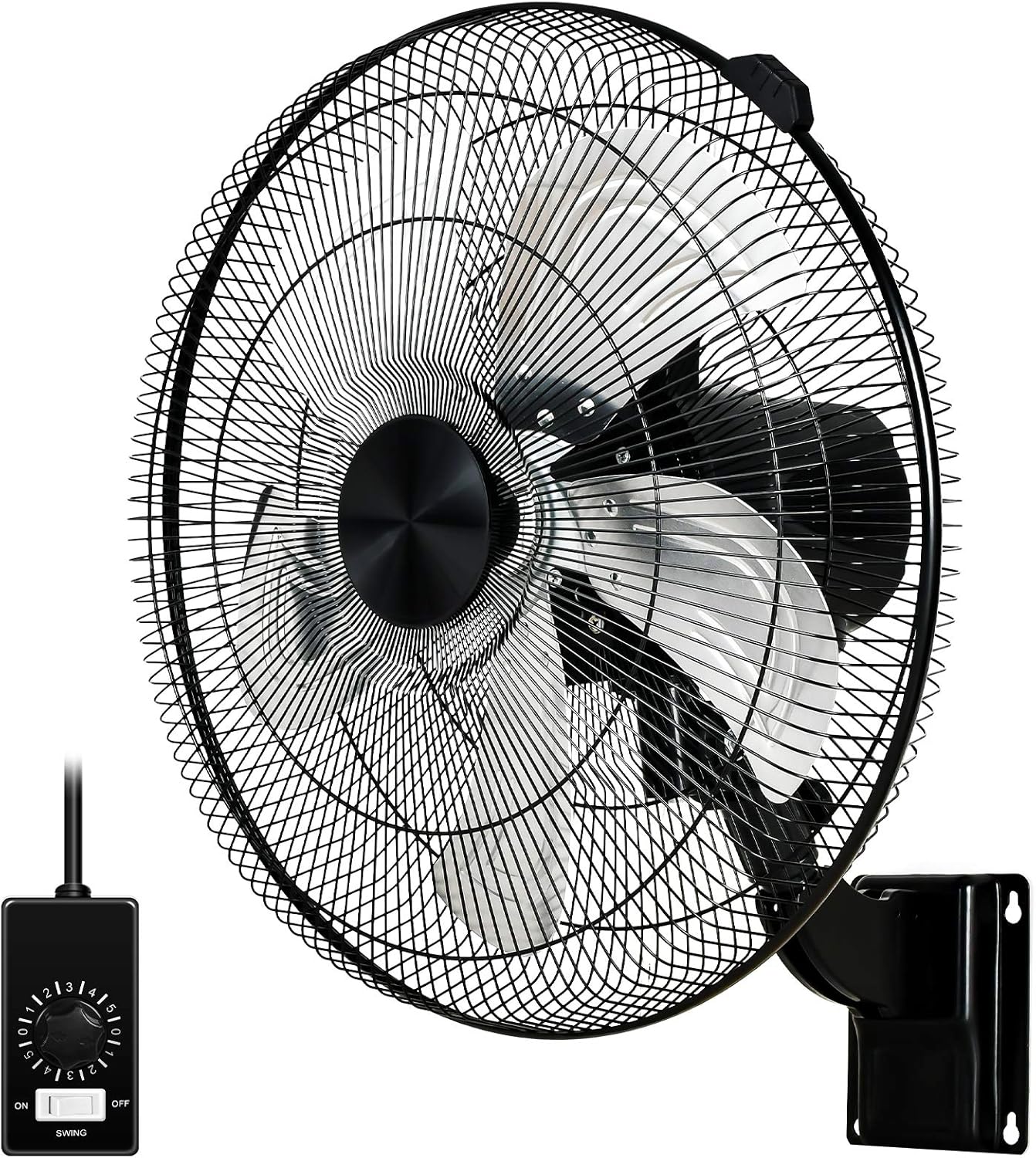 18 Inch Metal Wall Mount Fan, 90-Degree Oscillation, 5 Speed Adjustment