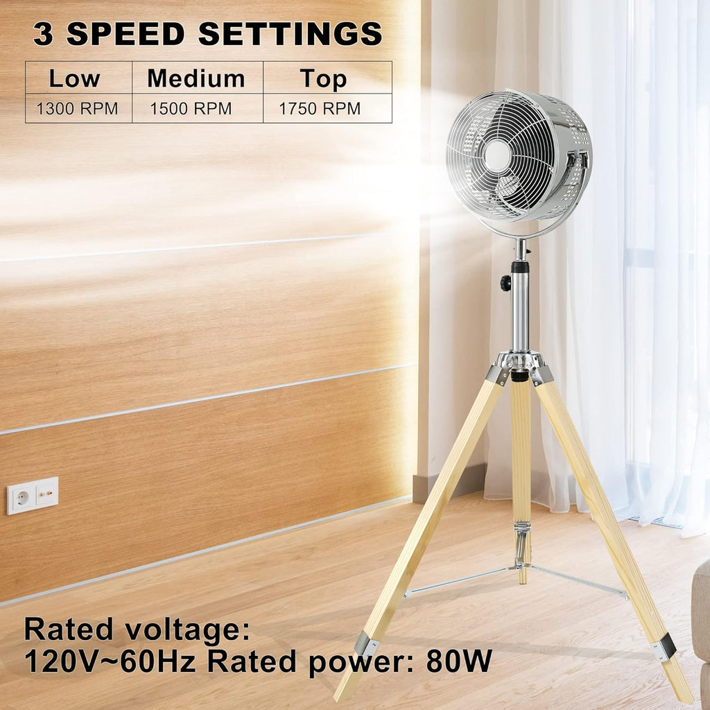 Tripod Pedestal Fan, 3 Speed Adjustment, Multiple Wide Angle Standing Fan, Suitable for Bedroom, Living Room and Office, Silver-10 Inch, 10 Inch