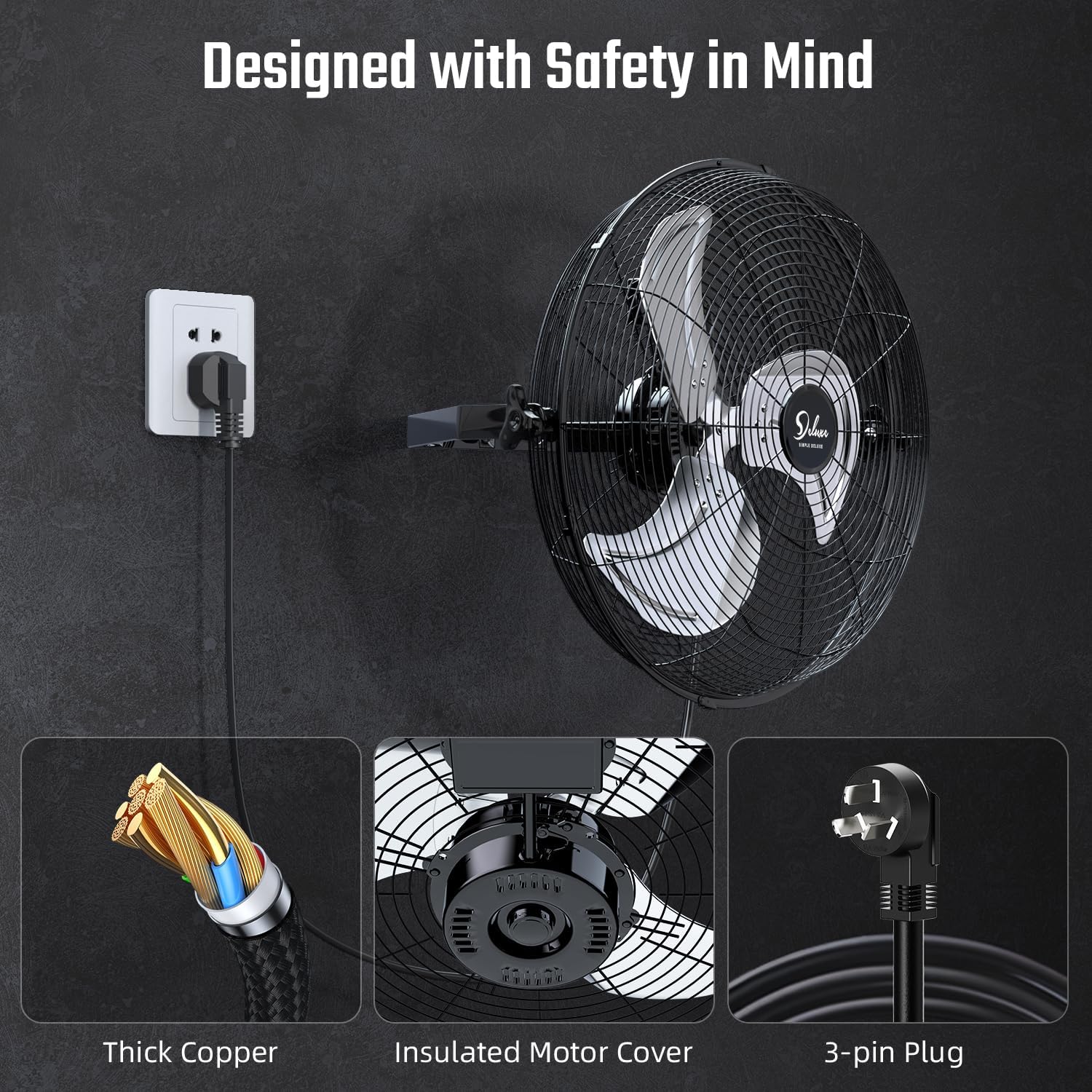 20/24 Inch High Velocity 3 Speed, Black Wall-Mount Fan