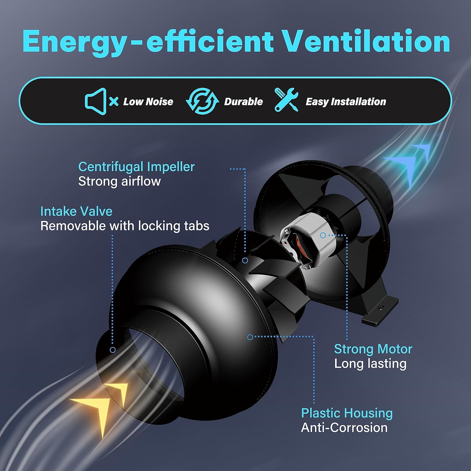4 Inch 195 CFM Inline Duct Grow Tent Air Vent Exhaust Booster Blower for Hydroponic Ventilation Circulation, Attic, HVAC, Basements or Kitchens, Low Noise, 4'' Fan Quiet, New, Black