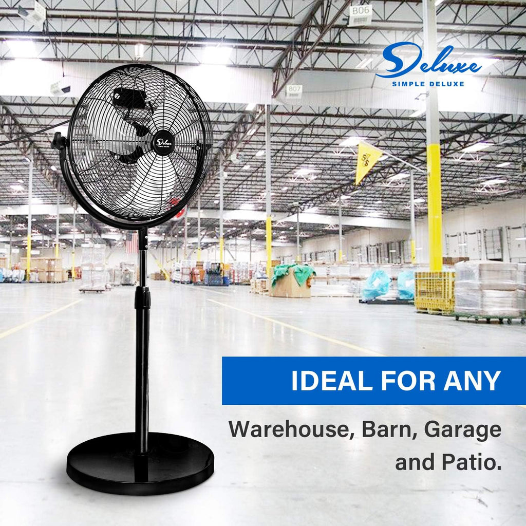 Pedestal Standing Fan, High Velocity, Heavy Duty Metal For Industrial, Commercial, Residential, Greenhouse Use, Black