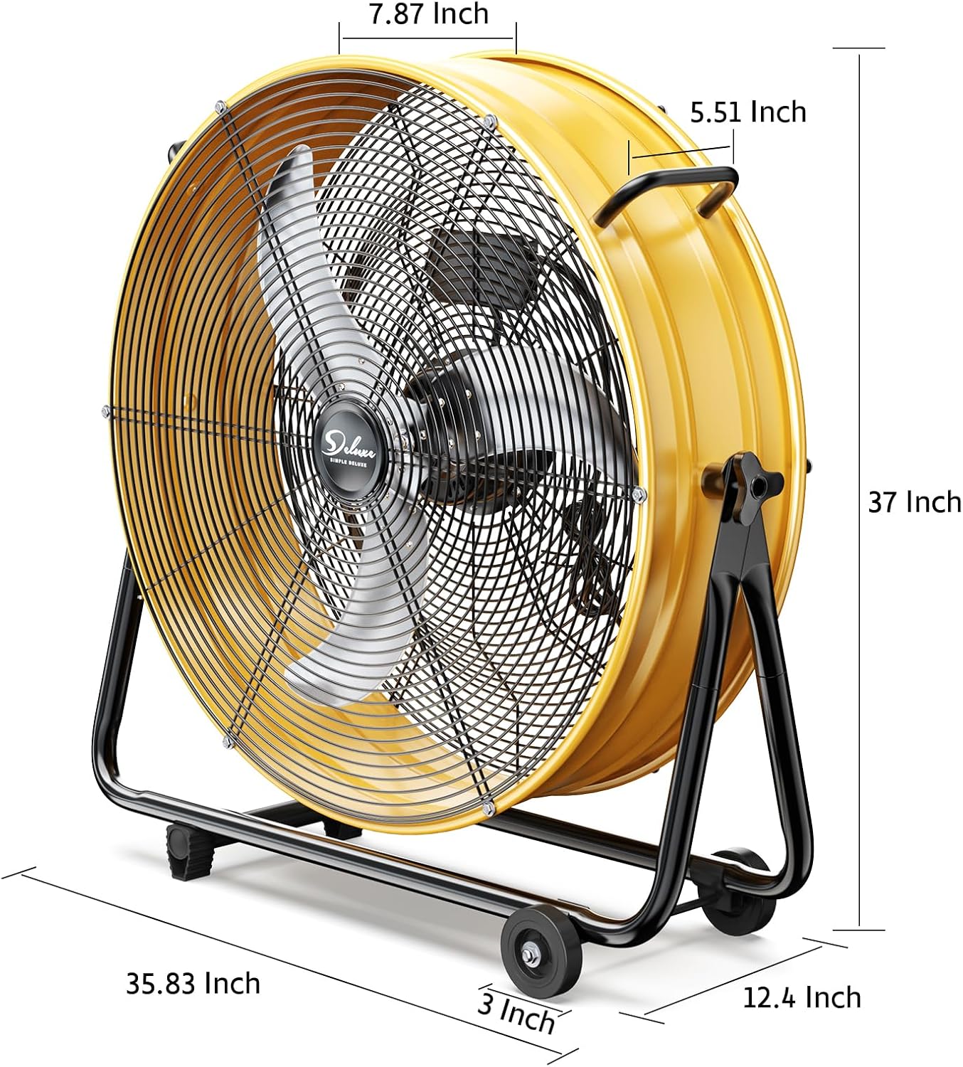 Quiocozy 24/30 Inch Heavy Duty Metal Industrial Drum Fan, 3 Speed Air Circulation for Warehouse,Workshop, Factory and Basement - High Velocity, Yellow