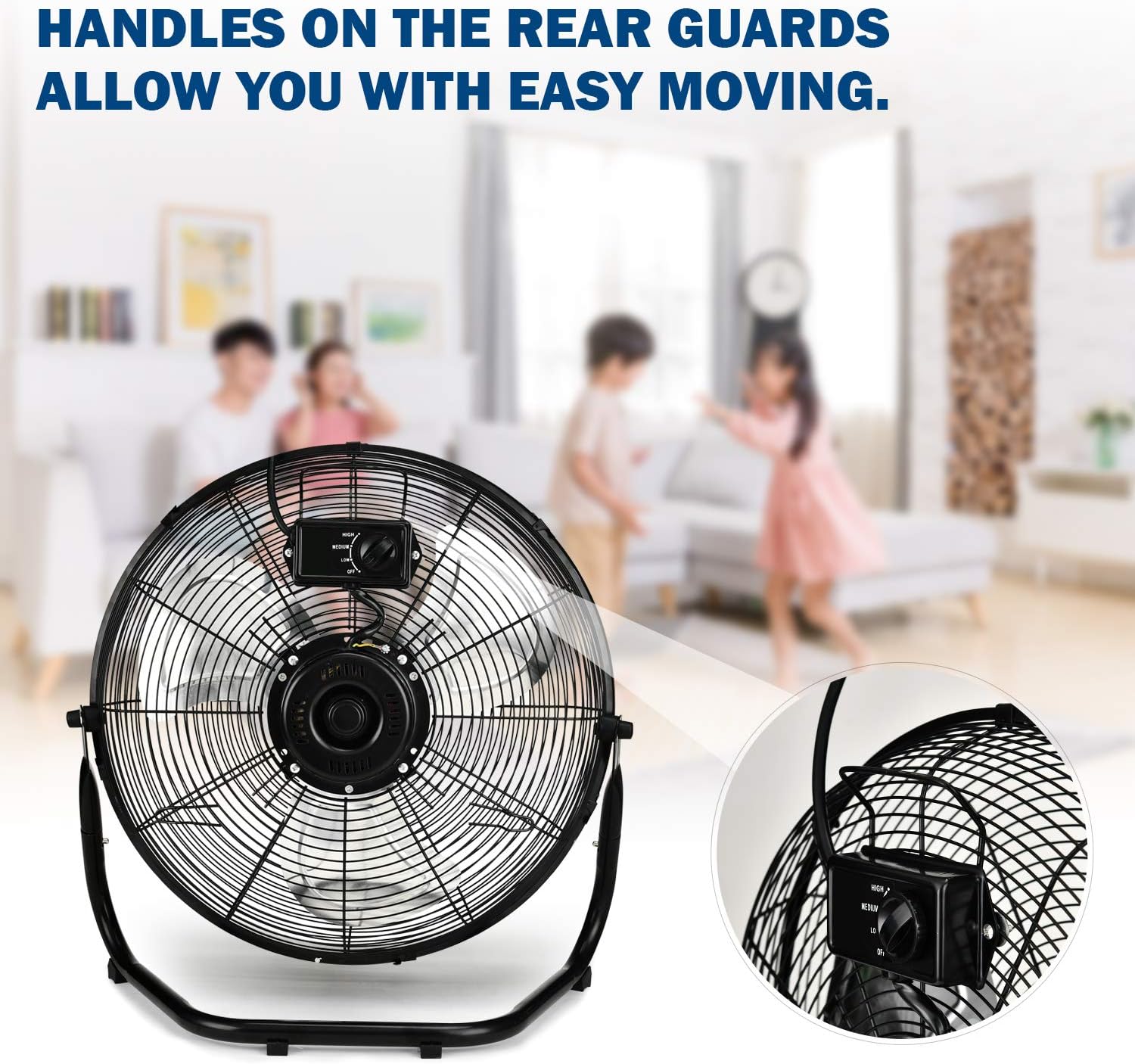 12/18/20 Inch 3-Speed High Velocity Heavy Duty Metal Industrial Floor Fans Quiet for Home, Commercial, Residential, and Greenhouse Use, Outdoor/Indoor, Black