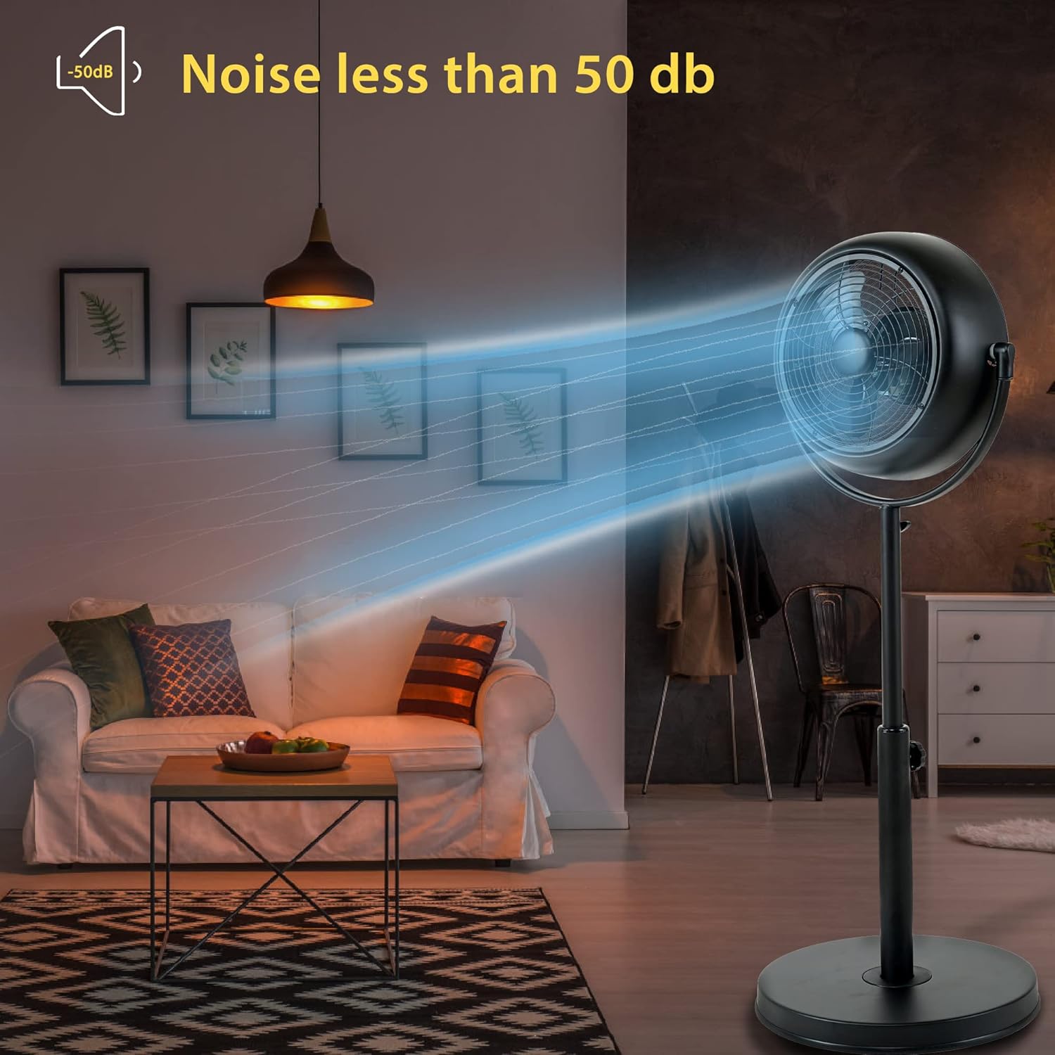 Industrial Retro Pedestal Fan, 360° Rotatable Stand Fan, 3 Speed Adjustable, Adjustable Height Pedestal Stand Fan