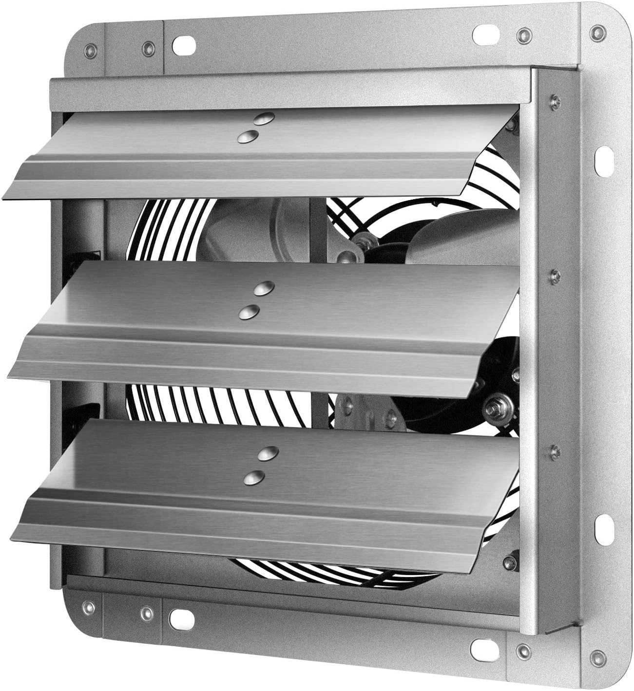 7/10/14/18/20 Inch Wall Mounted Shutter Exhaust Fan, Aluminum, 1200 RPM, 3368 CFM, for Attic, Garage, Louvered Vent, Plant, Greenhouse, Silver
