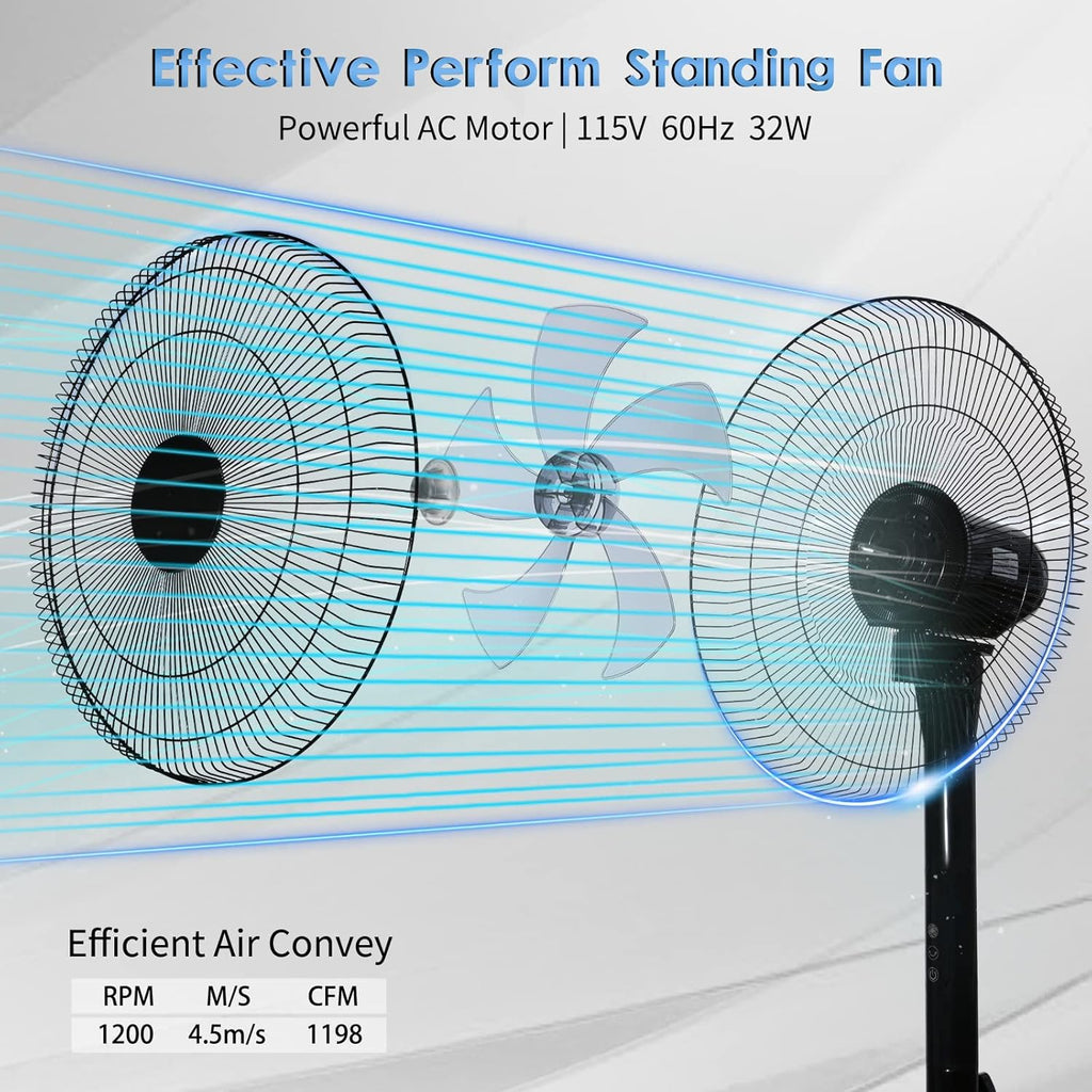 16 Inches Stand Fan with Pedestal Base, Height Adjustable Pedestal Fan with Remote Control, Free Standing Fan with 90-Degree Oscillating 12-Speed Settings, Black