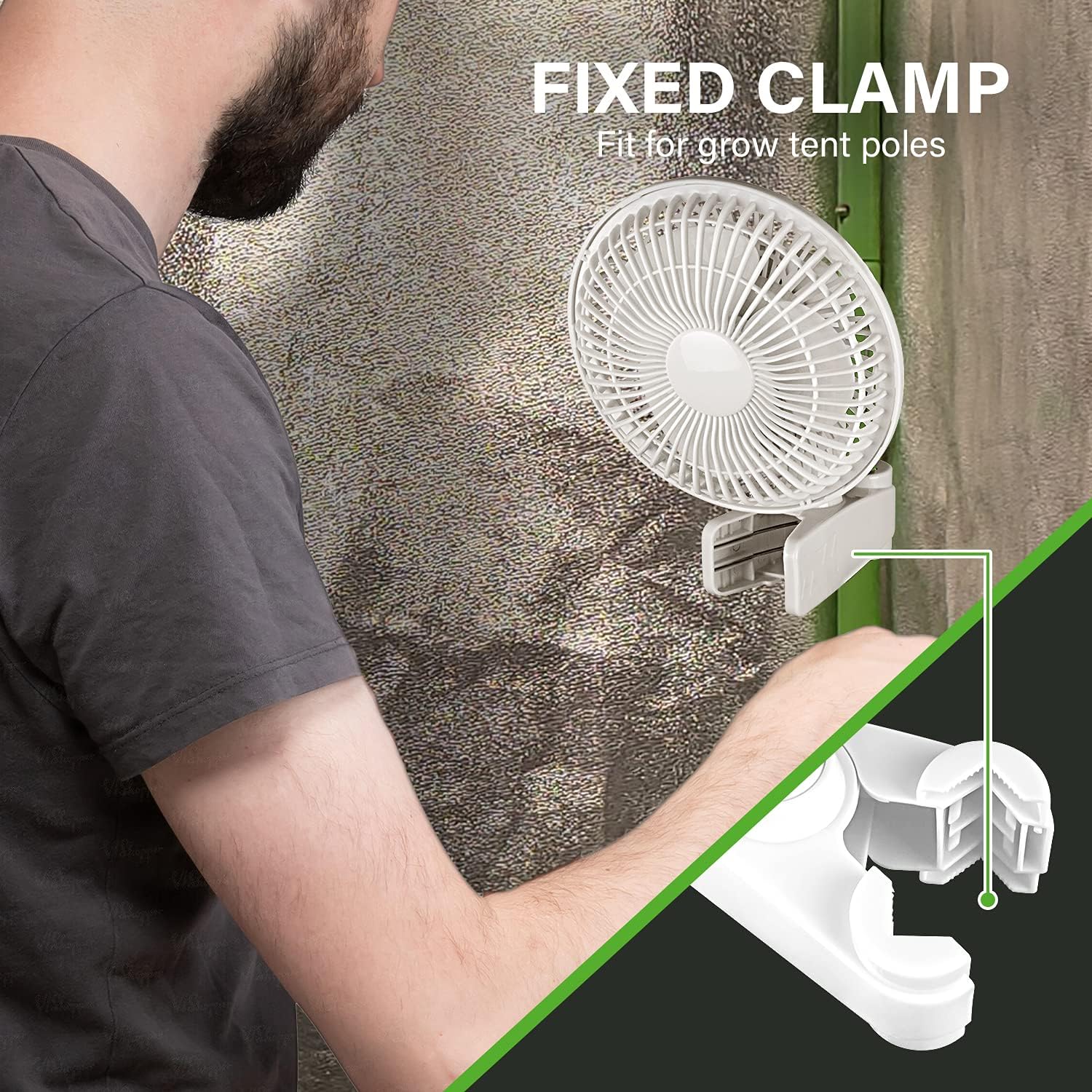Clip Fan, 6 Inch Grow Tent Fan, Adjustable 90° Angles, 15W, 2-Speeds Control