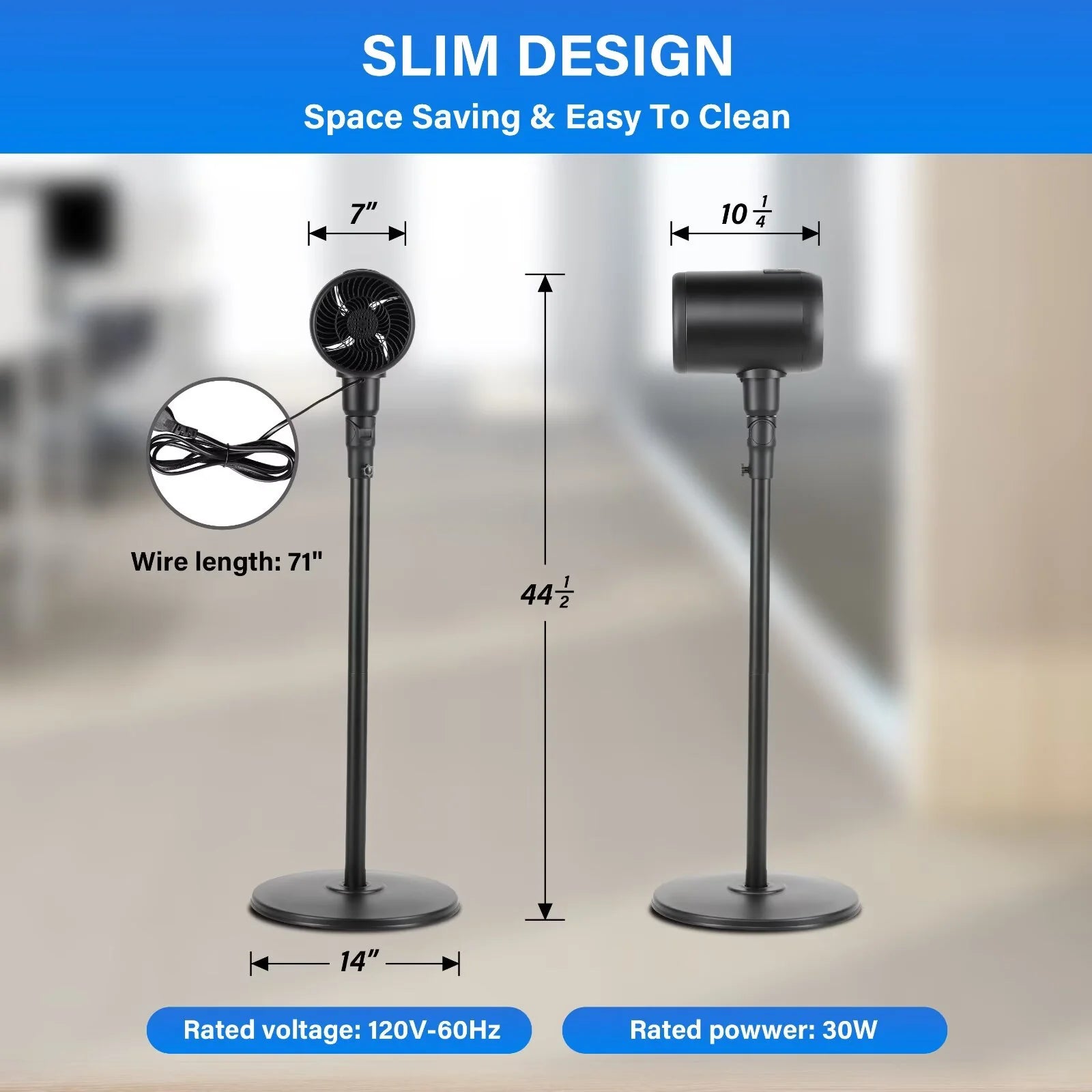 Metal Drum Jet Fan 7 Inch, Indoor and Outdoor Pedestal Fan, 6-speed Rotatable Fan, with Remote Control, Suitable for Bedroom, Living Room and Office, Black