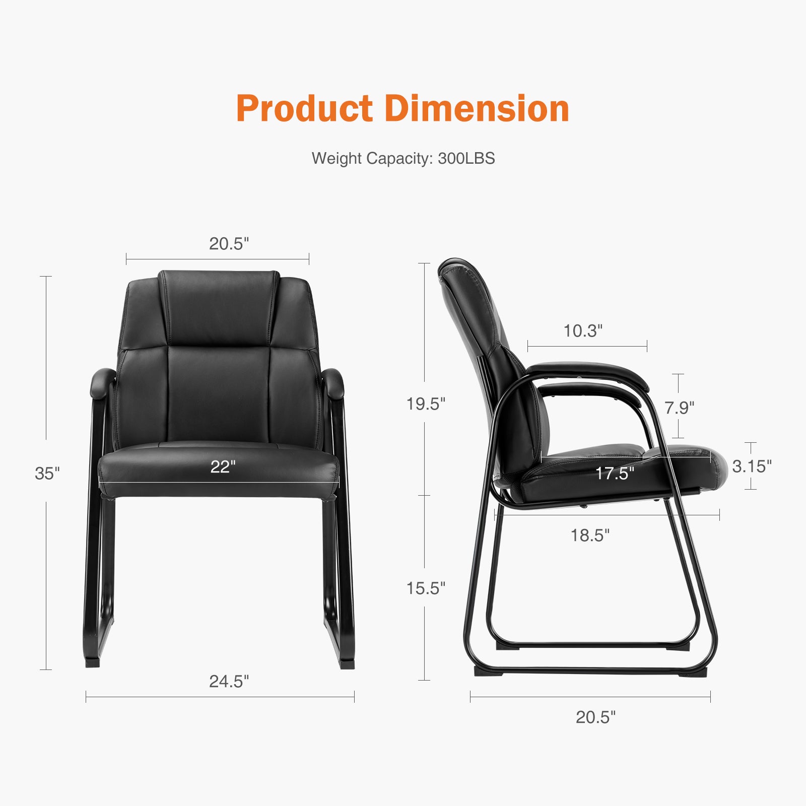 Waiting Room Chairs, Office Desk Guest Chair with Padded Arms for Elderly Home Reception Area Conference Room Lobby Side, Big and Tall PU Leather