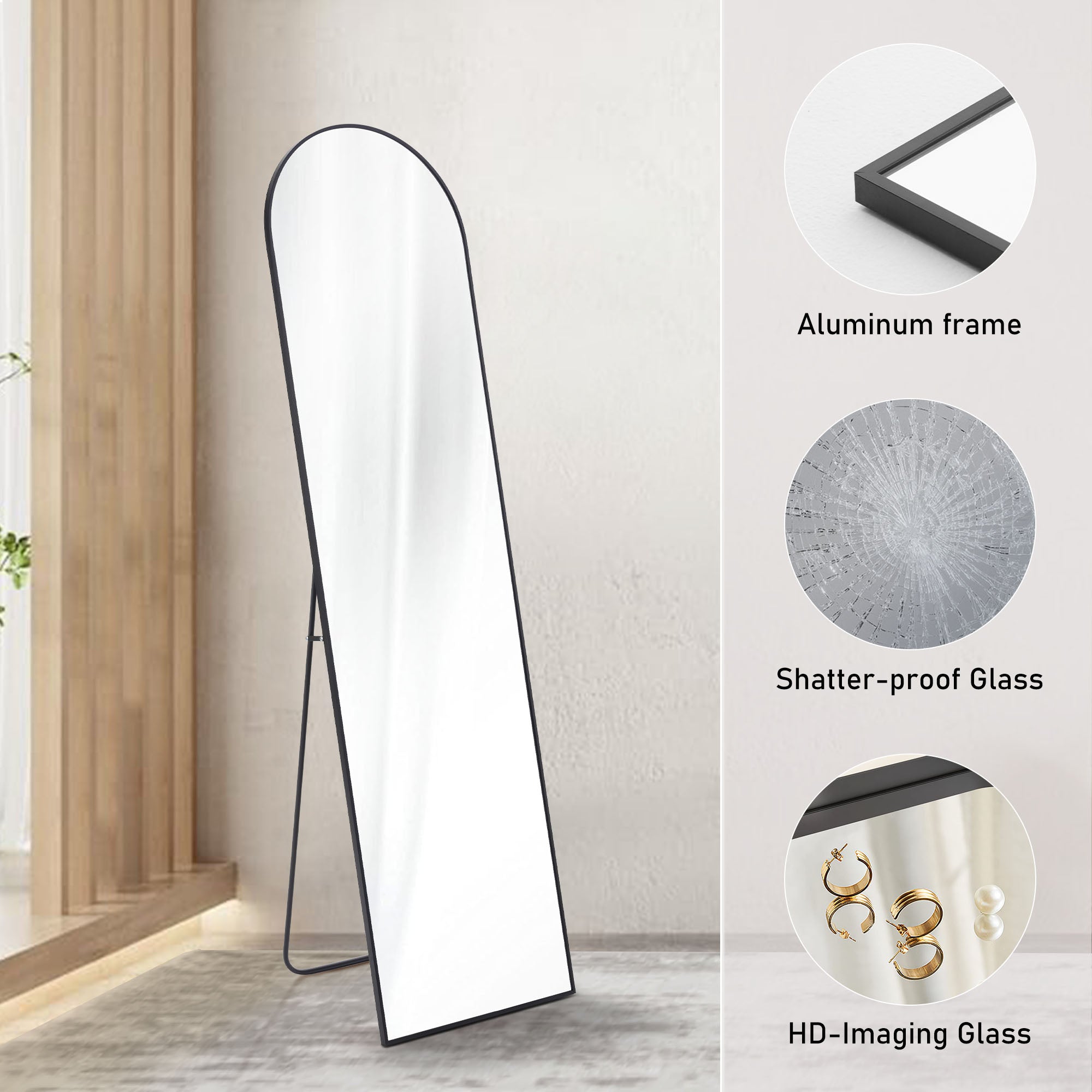 Floor Standing Mirror, Wall Mirror with Stand Aluminum Alloy Thin Frame