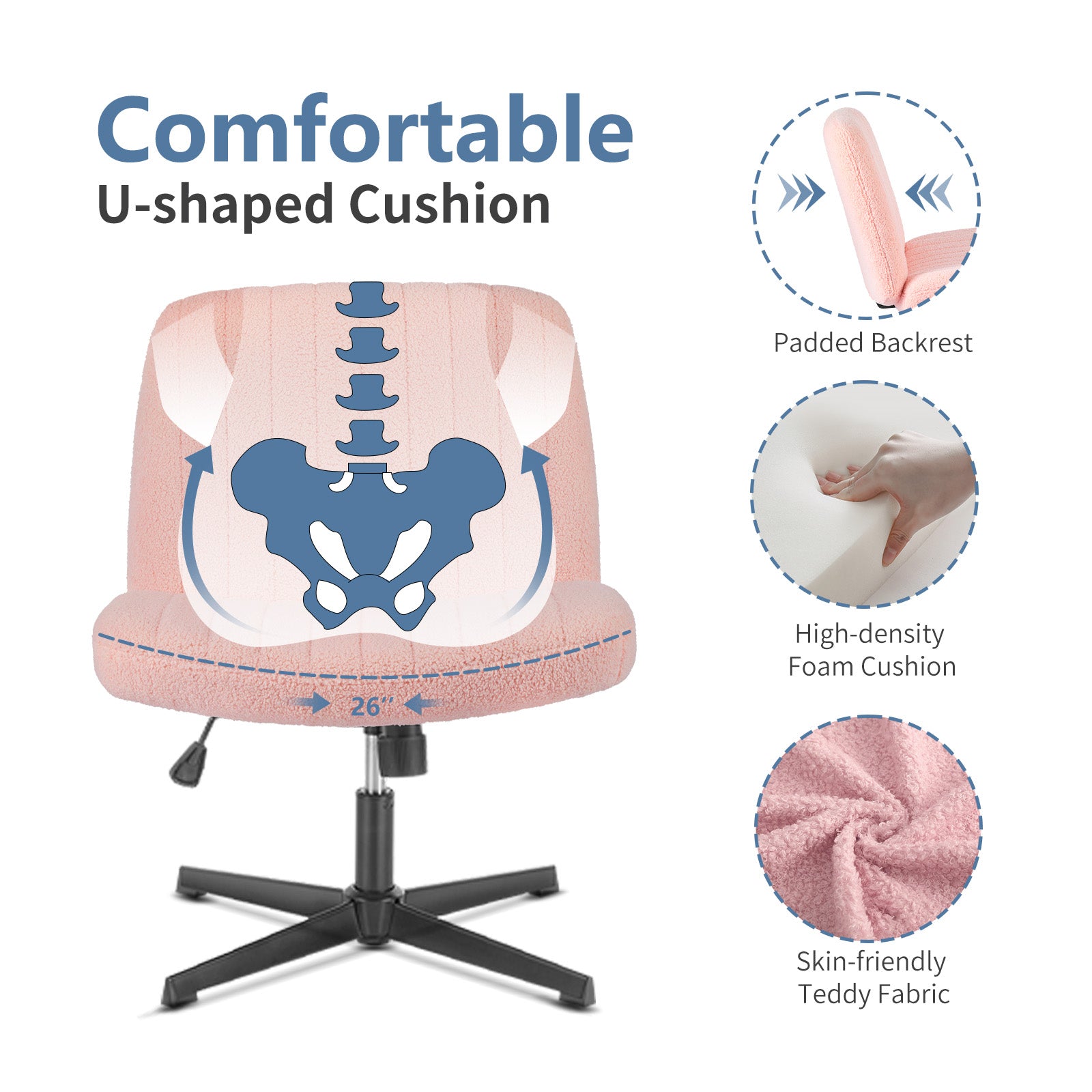 Cross-Legged Chair,No Wheels Armless Swivel Home Office Chair