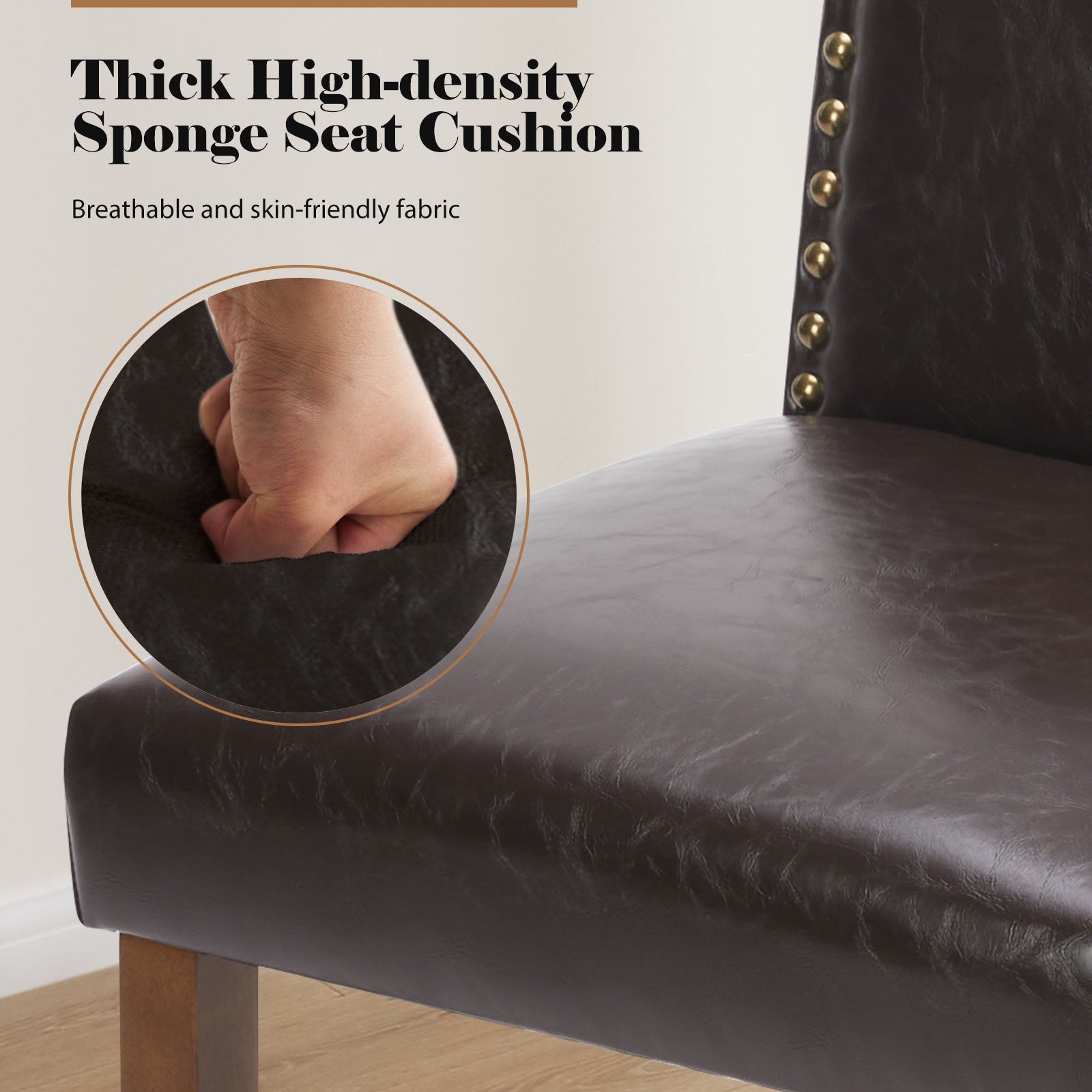 Modern Armless Dining Chairs With Upholstered Fabric,Nailhead Trim And Wood Legs