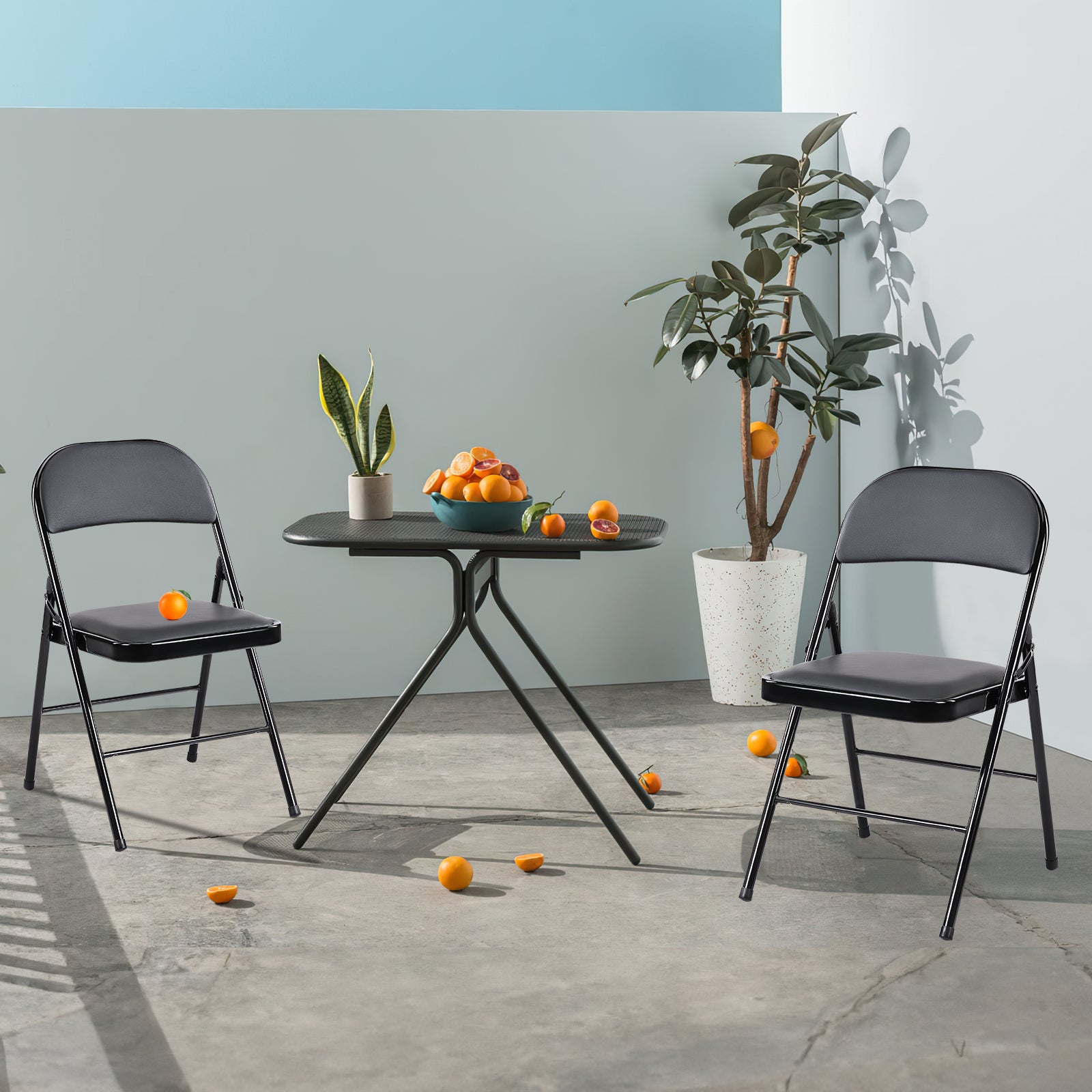 Folding Chair, Leather Padded Folding Chairs, Easy to Use and Store, Outdoor and Indoor, for Home, Office, Party, Comfy, Black