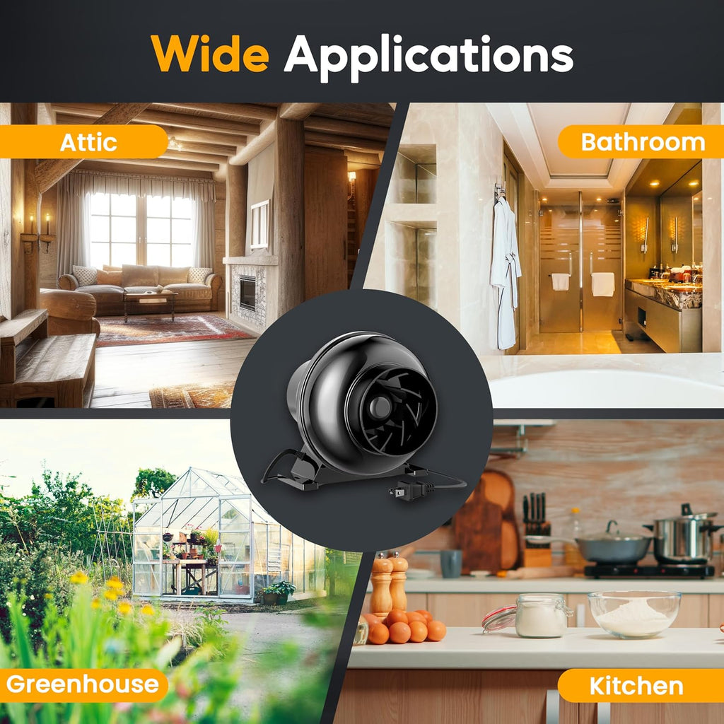 4 Inch 195 CFM Ventilation System Fan, 8 FT Flex Air Aluminum Foil Ducting with 2 Clamps for HVAC Heating Cooling