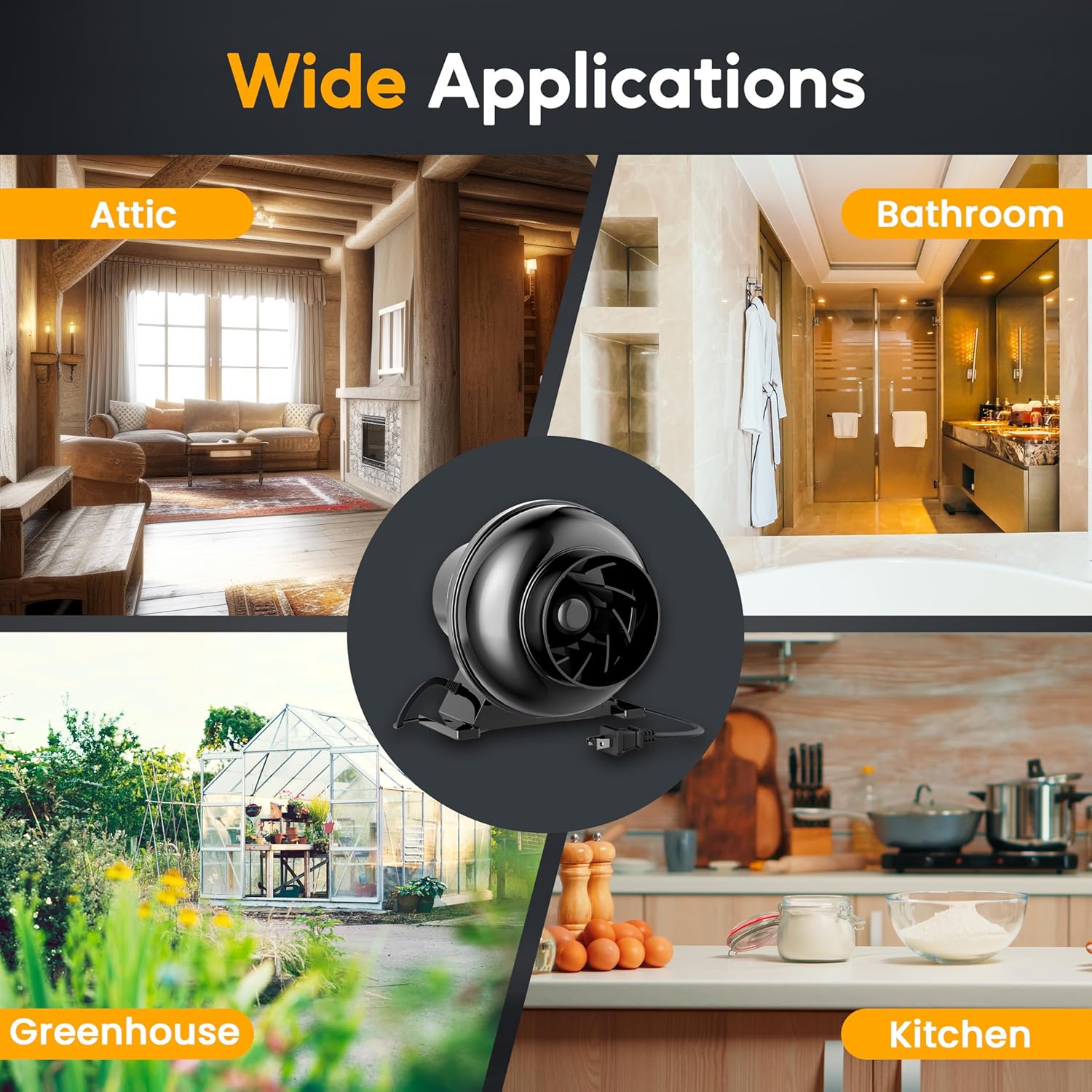 4 Inch 195 CFM Ventilation System Fan, 8 FT Flex Air Aluminum Foil Ducting with 2 Clamps for HVAC Heating Cooling