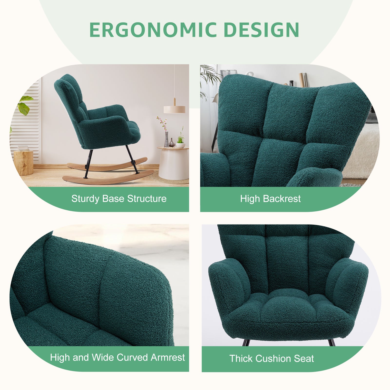 Teddy Upholstered Glider Rocker with High Backrest, Reading Chair Modern Rocking Accent Chairs Glider Recliner for Living Room, Nursery, Bedroom