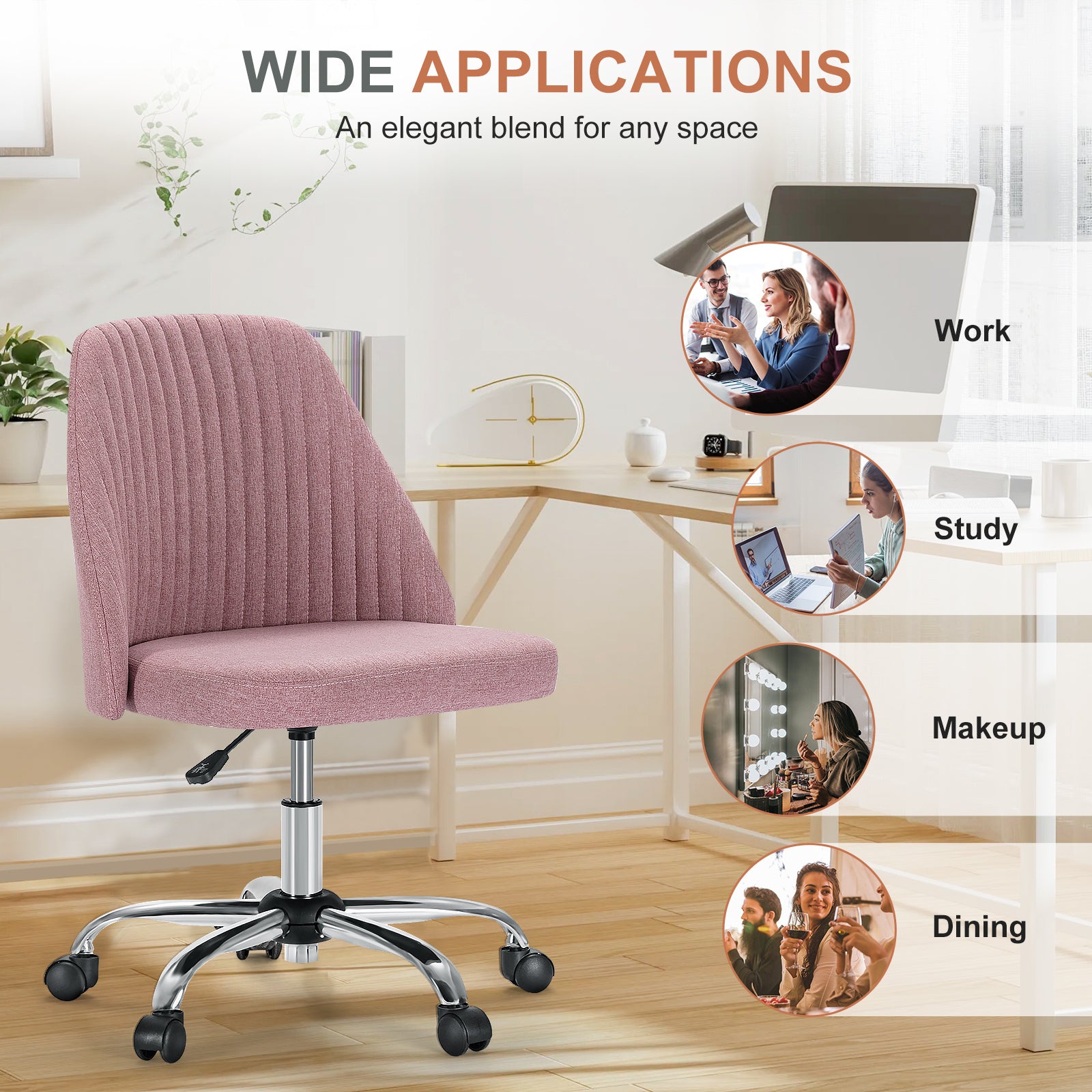 Modern Fabric Armless Adjustable Swivel Office Desk Chairs with Wheels