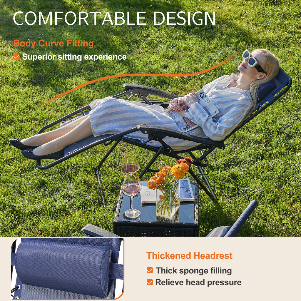 Set of 2 Zero Cravity Lounge Chairs,Outdoor Patio Folding Recliners for Pool Beach with Pillow and Cup Holder