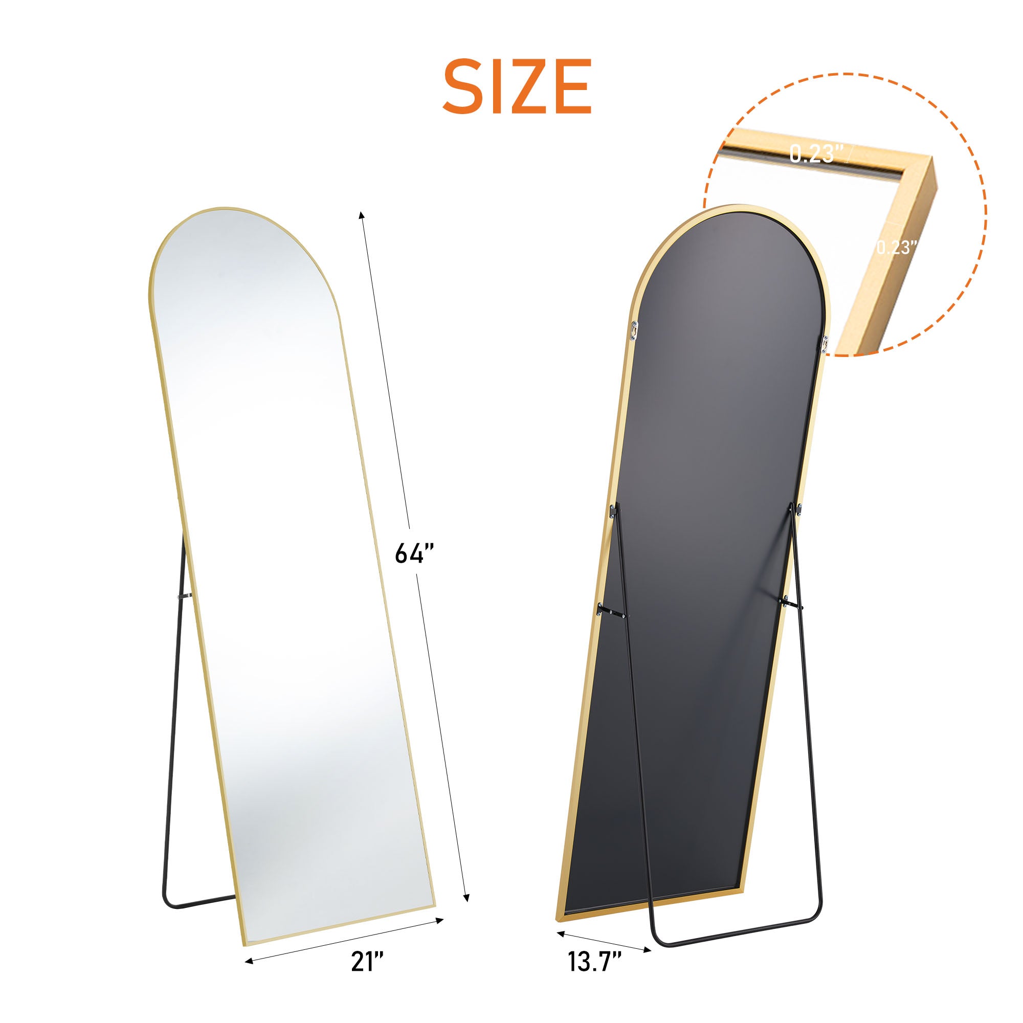 Floor Standing Mirror, Wall Mirror with Stand Aluminum Alloy Thin Frame