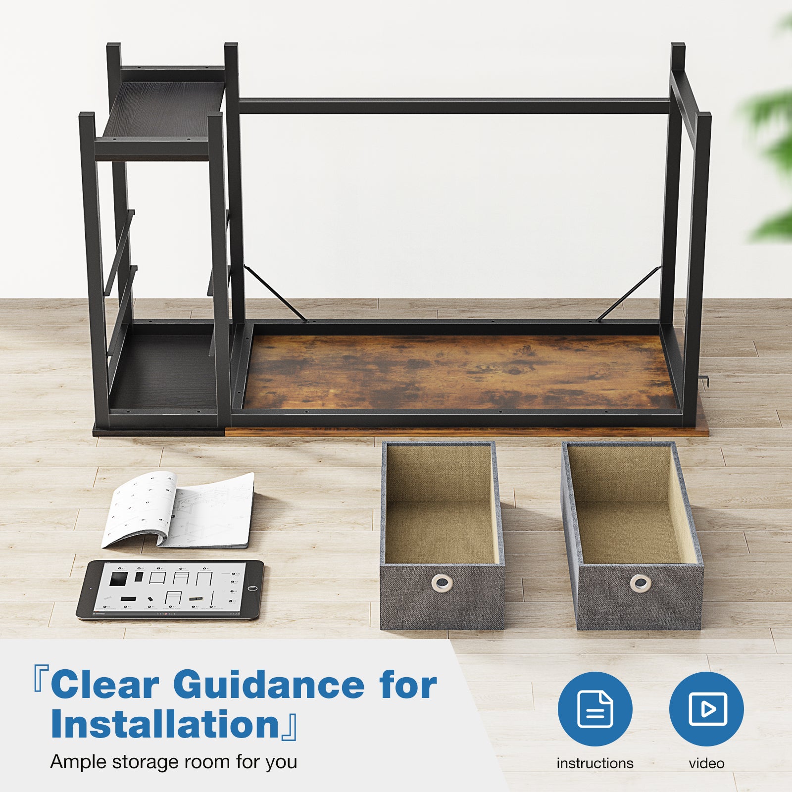 Computer Desk with Drawers 55 Inch Home Office Desk Writing Desk Work Desk PC Table Study Desk with 2-Tier Drawers Storage Shelf Side Hook