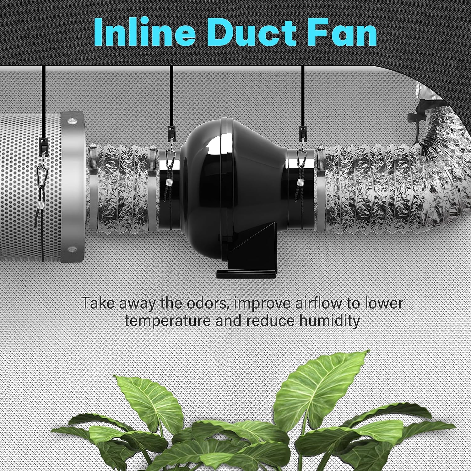 4 Inch 195 CFM Inline Duct Grow Tent Air Vent Exhaust Booster Blower for Hydroponic Ventilation Circulation, Attic, HVAC, Basements or Kitchens, Low Noise, 4'' Fan Quiet, New, Black