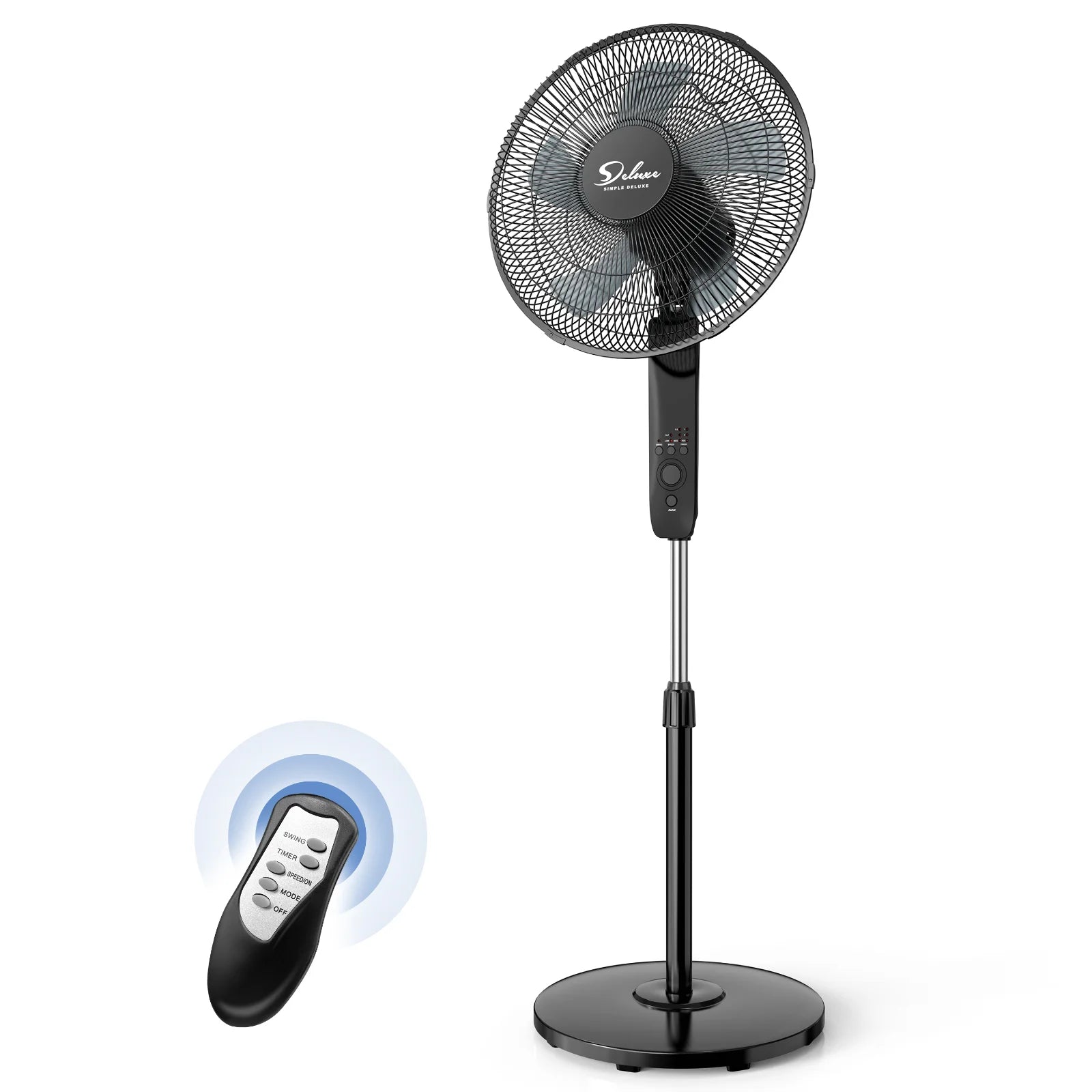 16" Pedestal Fan for Bedroom, 75° Oscillating Standing Floor Fan with 3 Speeds, Powerful 20ft/s Airflow, Adjustable Height & Tilt, Remote Control, for Home & Office