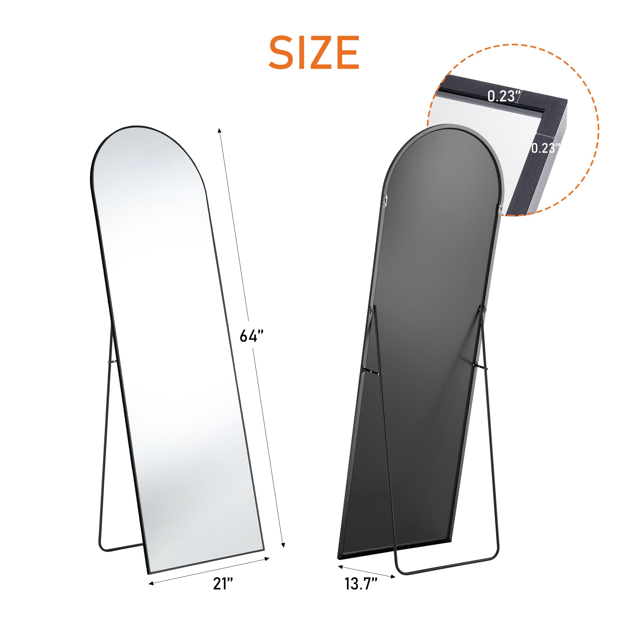 Floor Standing Mirror, Wall Mirror with Stand Aluminum Alloy Thin Frame