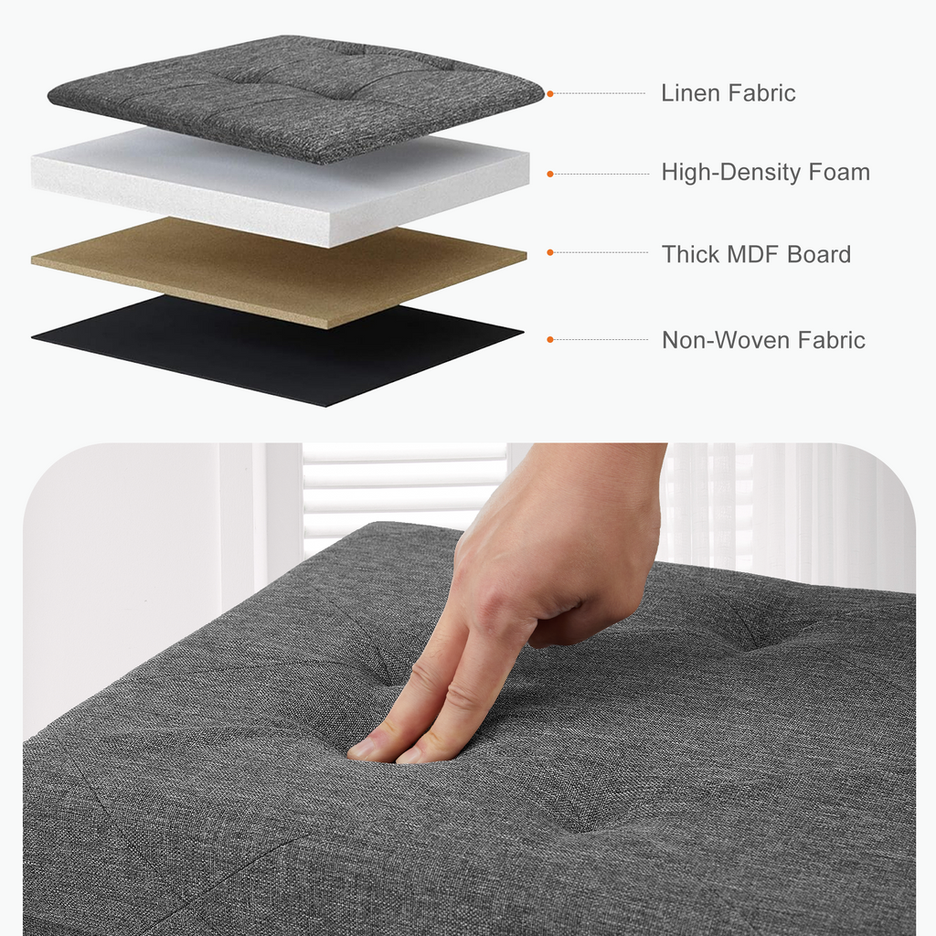 Storage Ottoman with Thicker Foam Padded Seat, Folding Foot Rest for Living Room End of Bed Bench