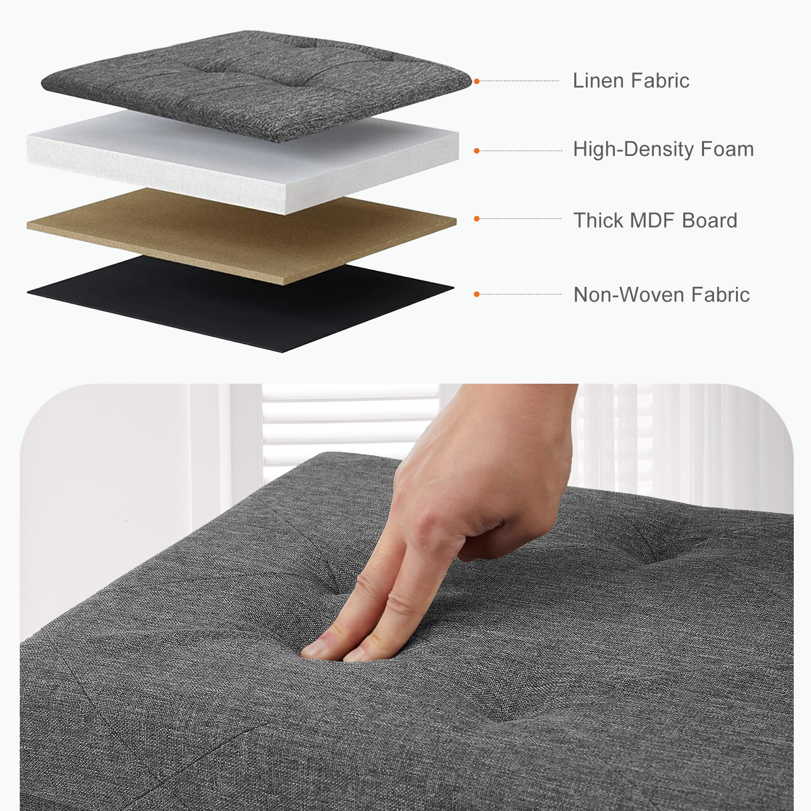 Storage Ottoman with Thicker Foam Padded Seat, Folding Foot Rest for Living Room End of Bed Bench