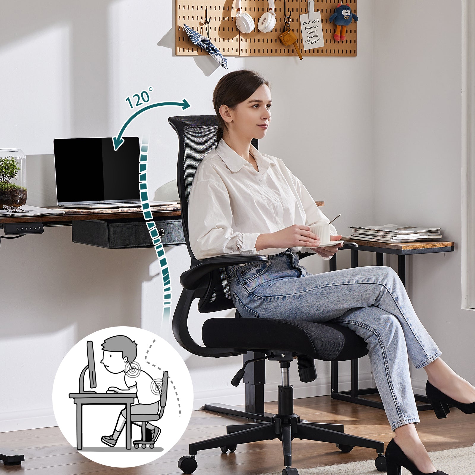 Ergonomic Computer Mesh Chair with Flip-up Armrests,Lumbar Support, Backrest for Home Office