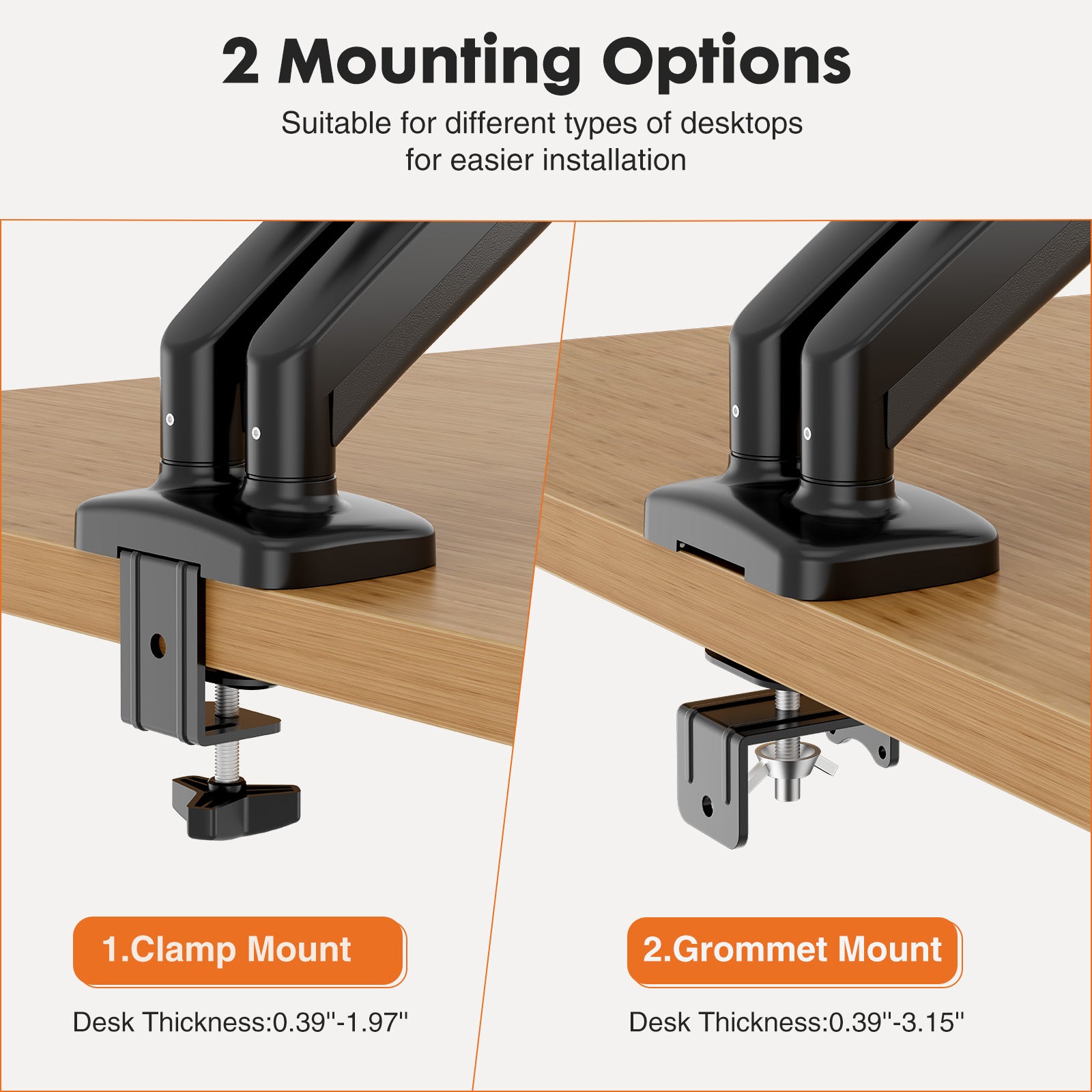 Dual Monitor Stand Arm, Gas Spring 2 Monitor Desk Mount Adjustable Height Swivel VESA Bracket with Clamp and Grommet Base Fits 13-32 inch